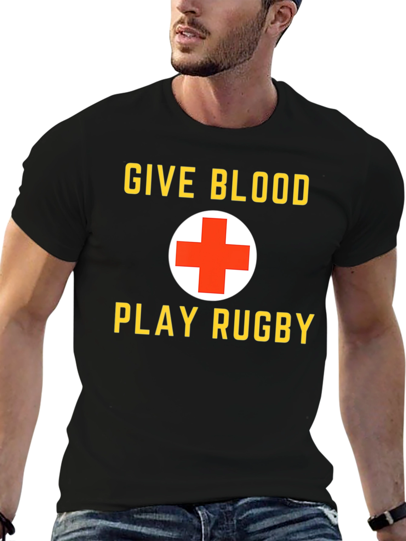 Give Blood Play Rugby Black Graphic T-Shirt