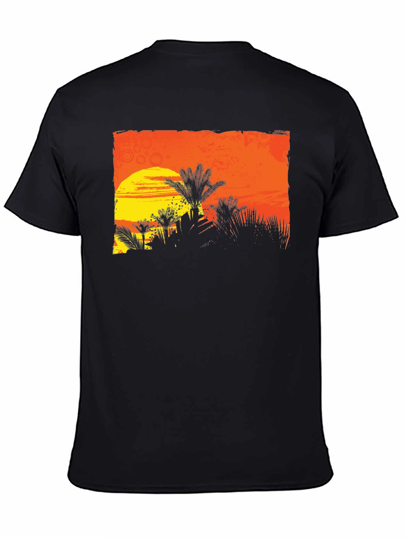 Sunset Palm Tree Graphic Tee - Black