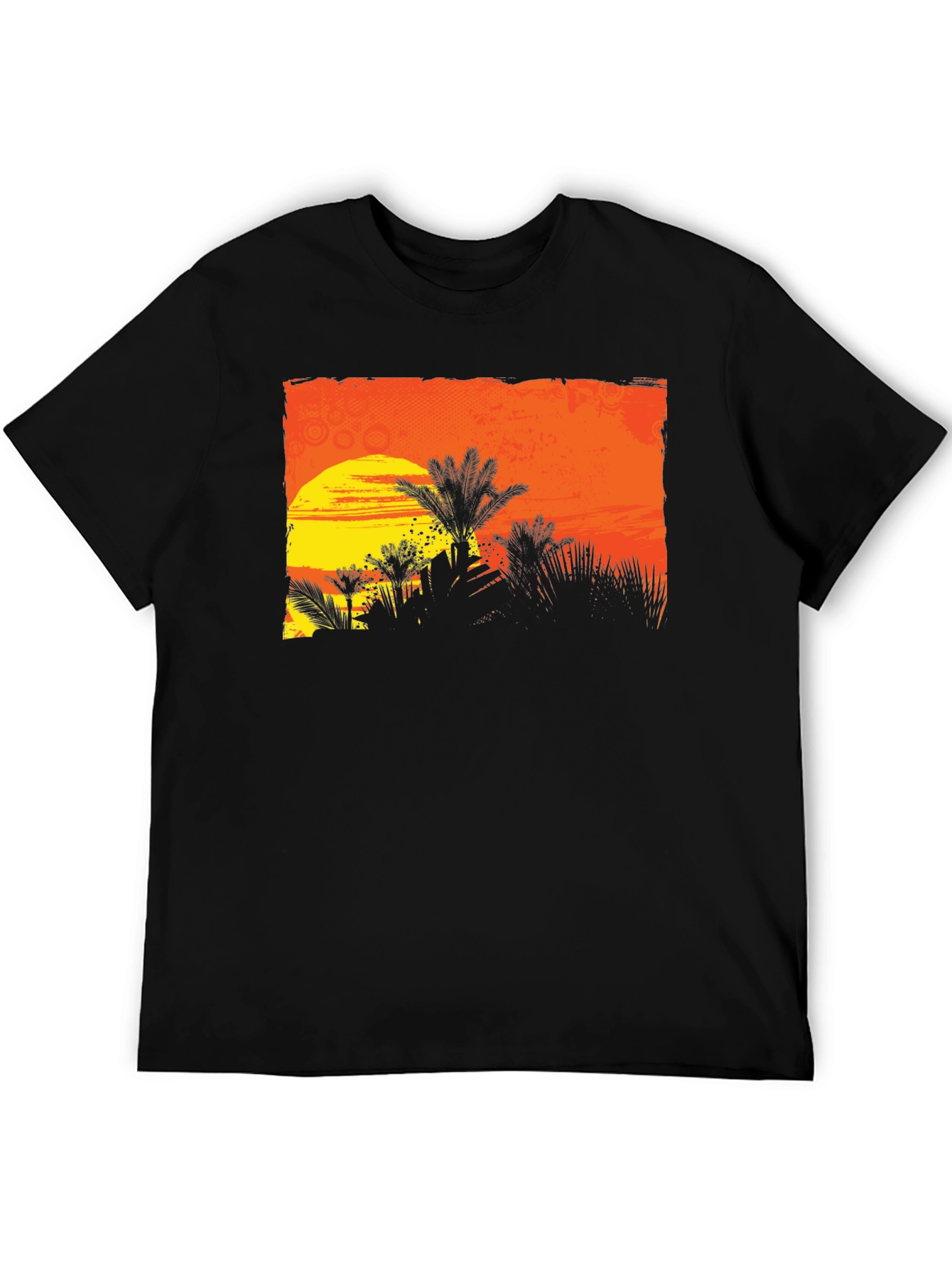 Sunset Palm Tree Graphic Tee - Black