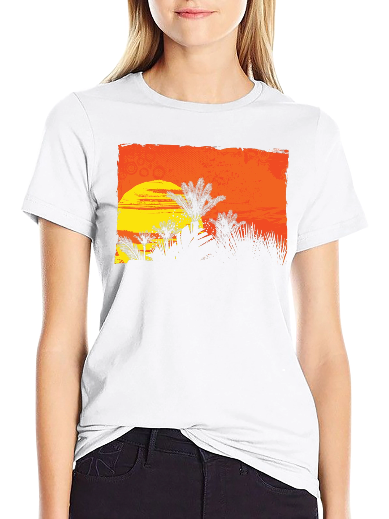 Sunset Palm Tree Graphic Tee - Black
