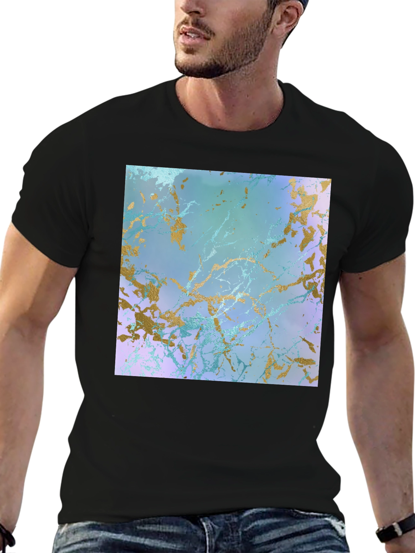 Abstract Marble Print Black T-Shirt