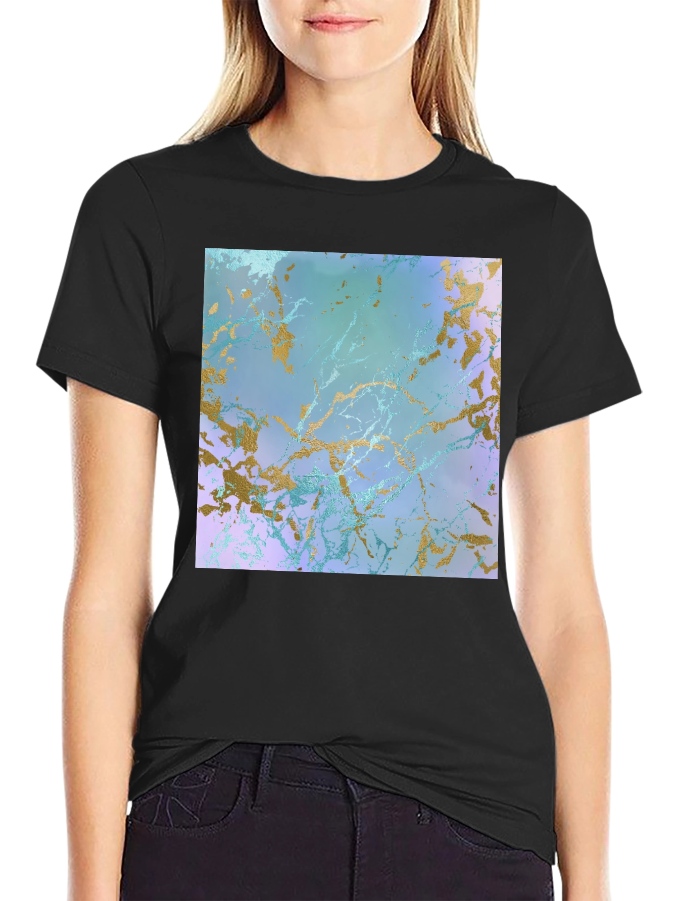 Abstract Marble Print Black T-Shirt