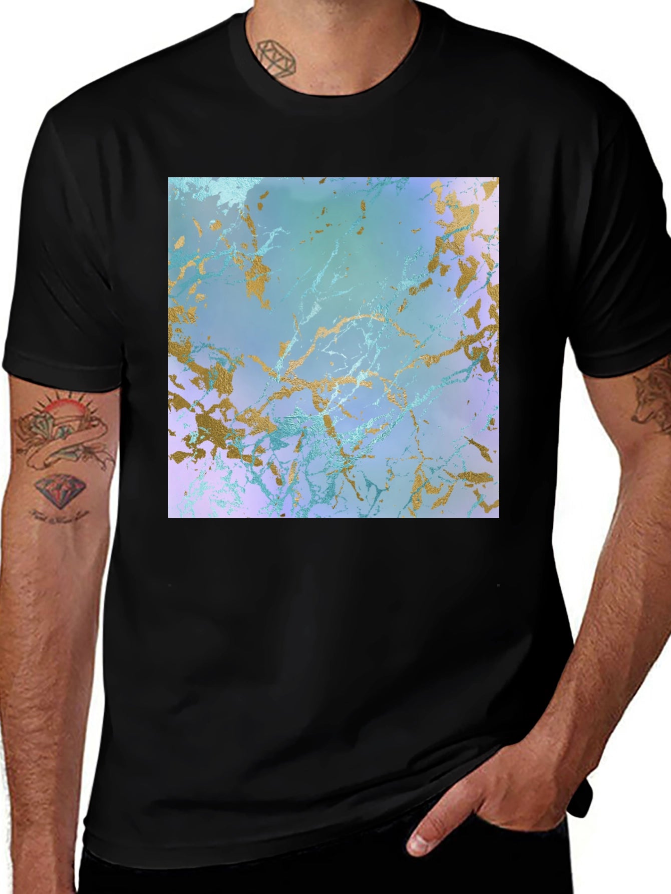 Abstract Marble Print Black T-Shirt