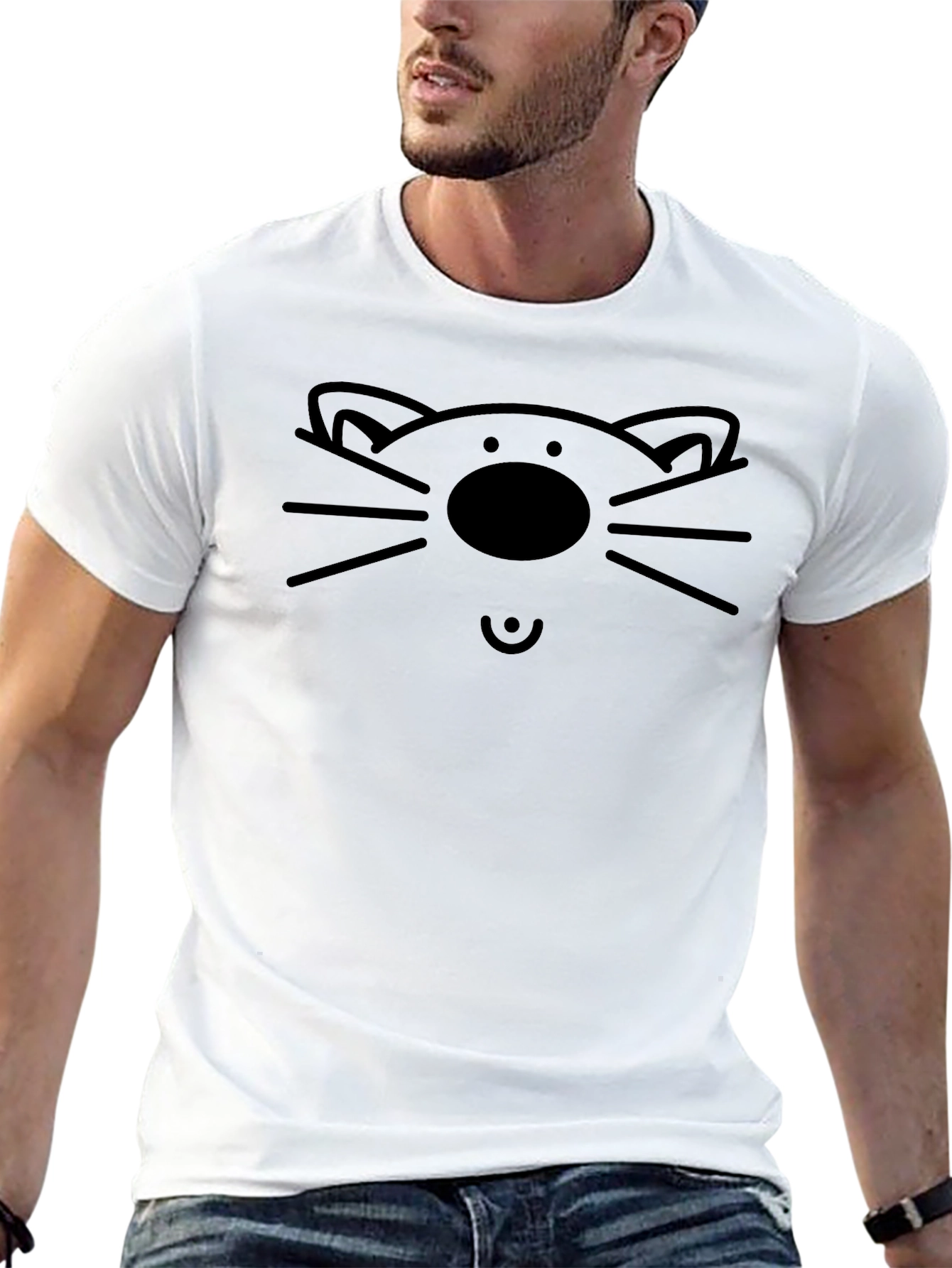 Cute Cat Face Graphic T-Shirt - Black