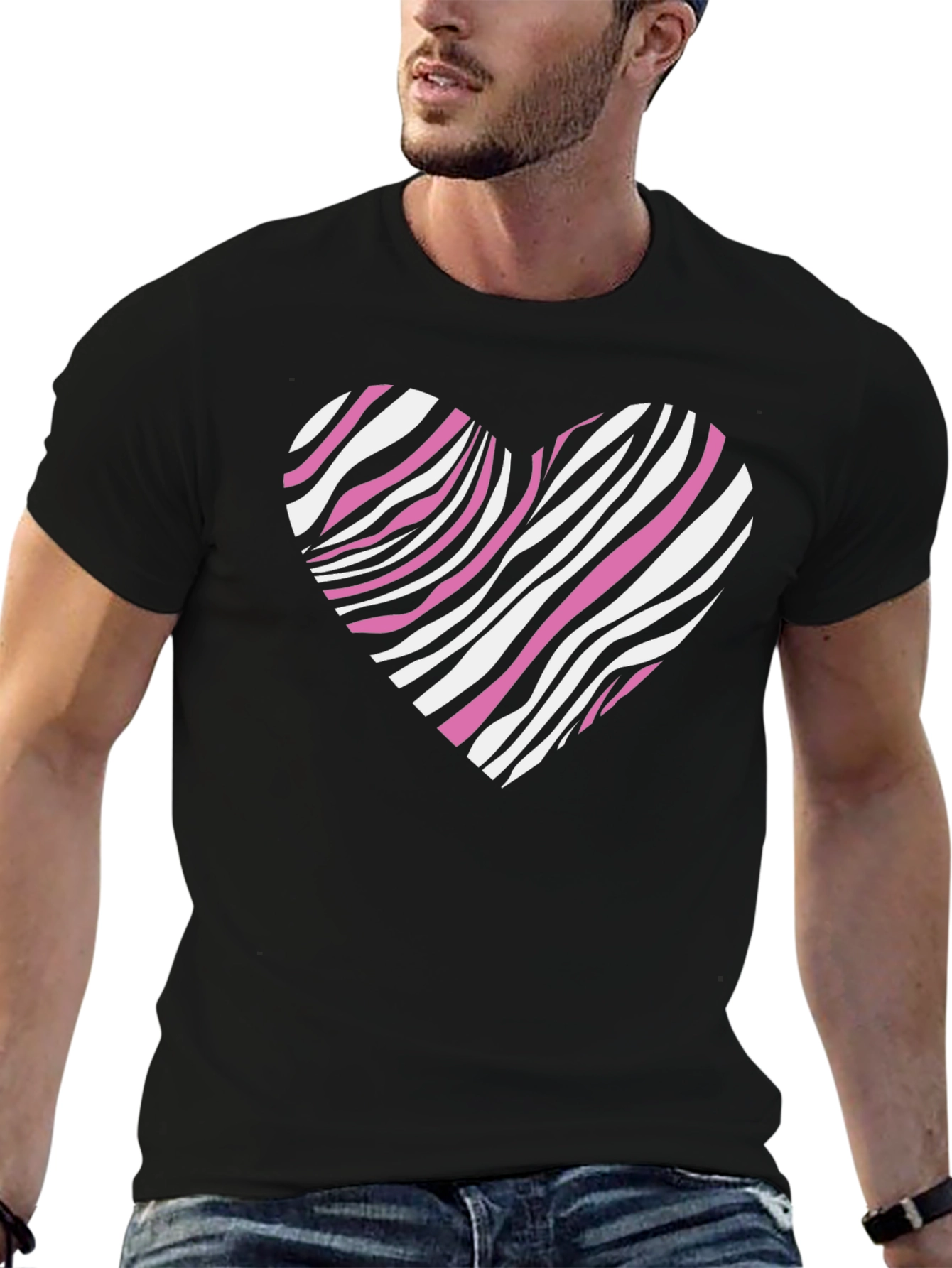 Zebra Heart Graphic Black T-Shirt