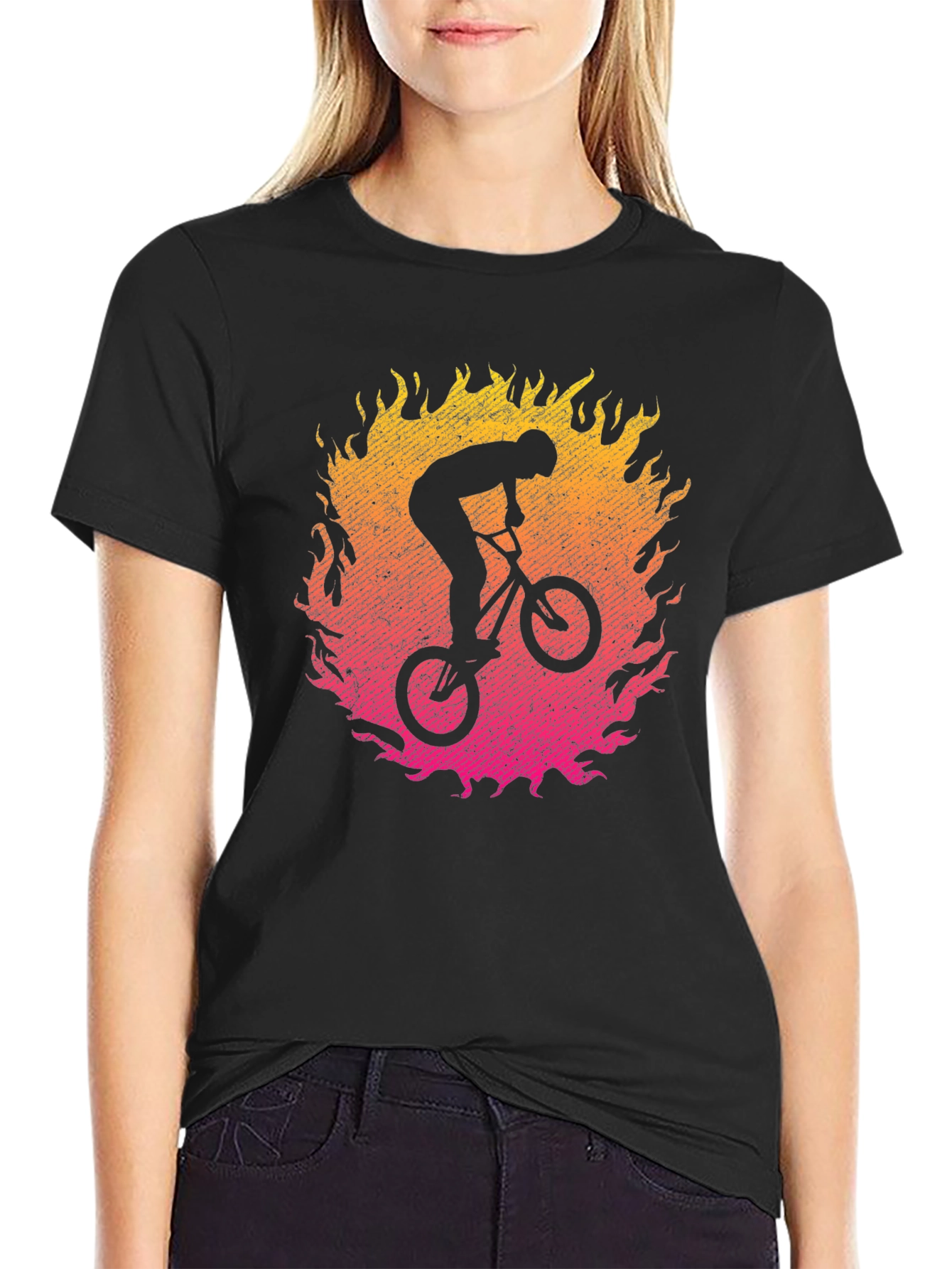 BMX Rider in Flames Graphic T-Shirt