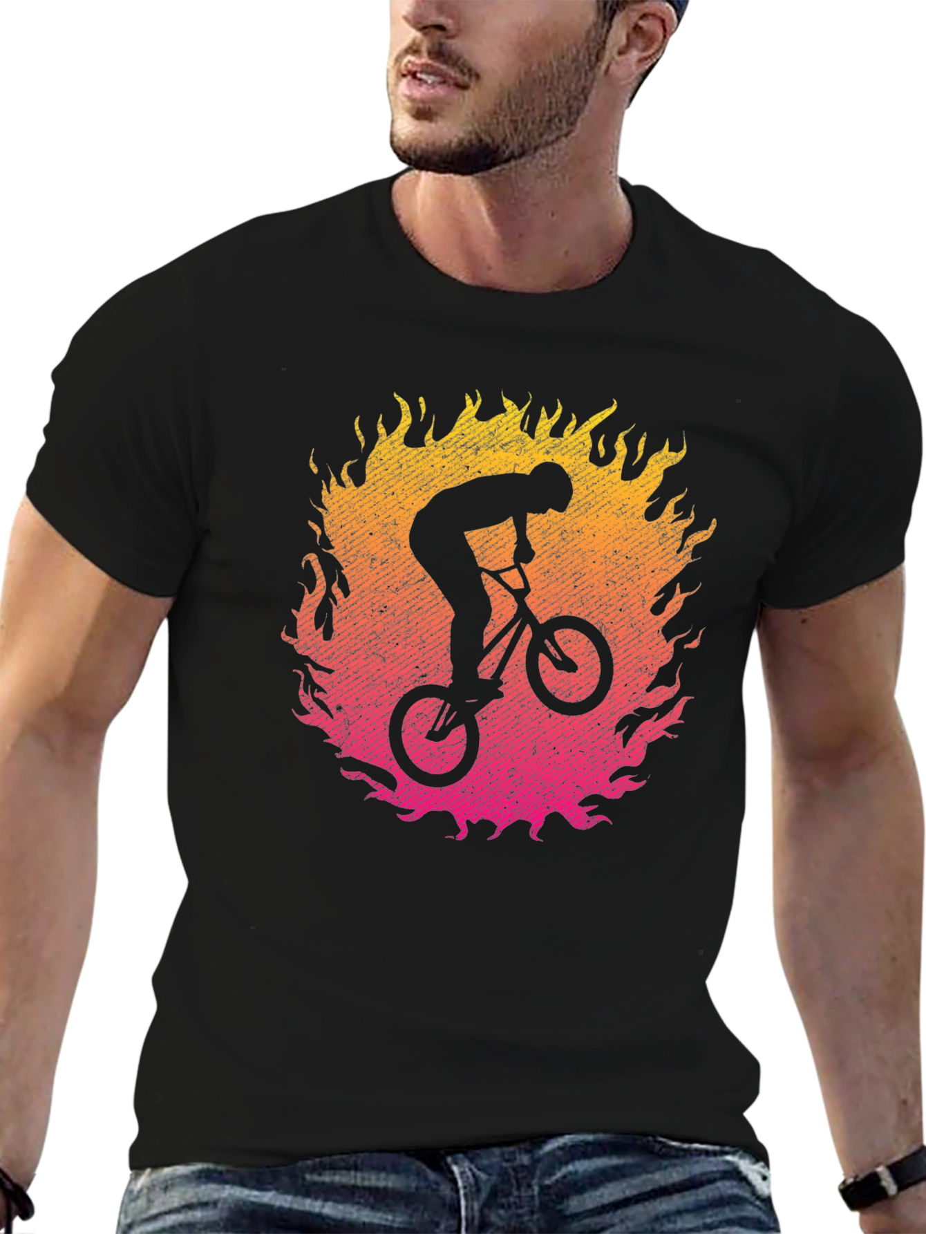 BMX Rider in Flames Graphic T-Shirt