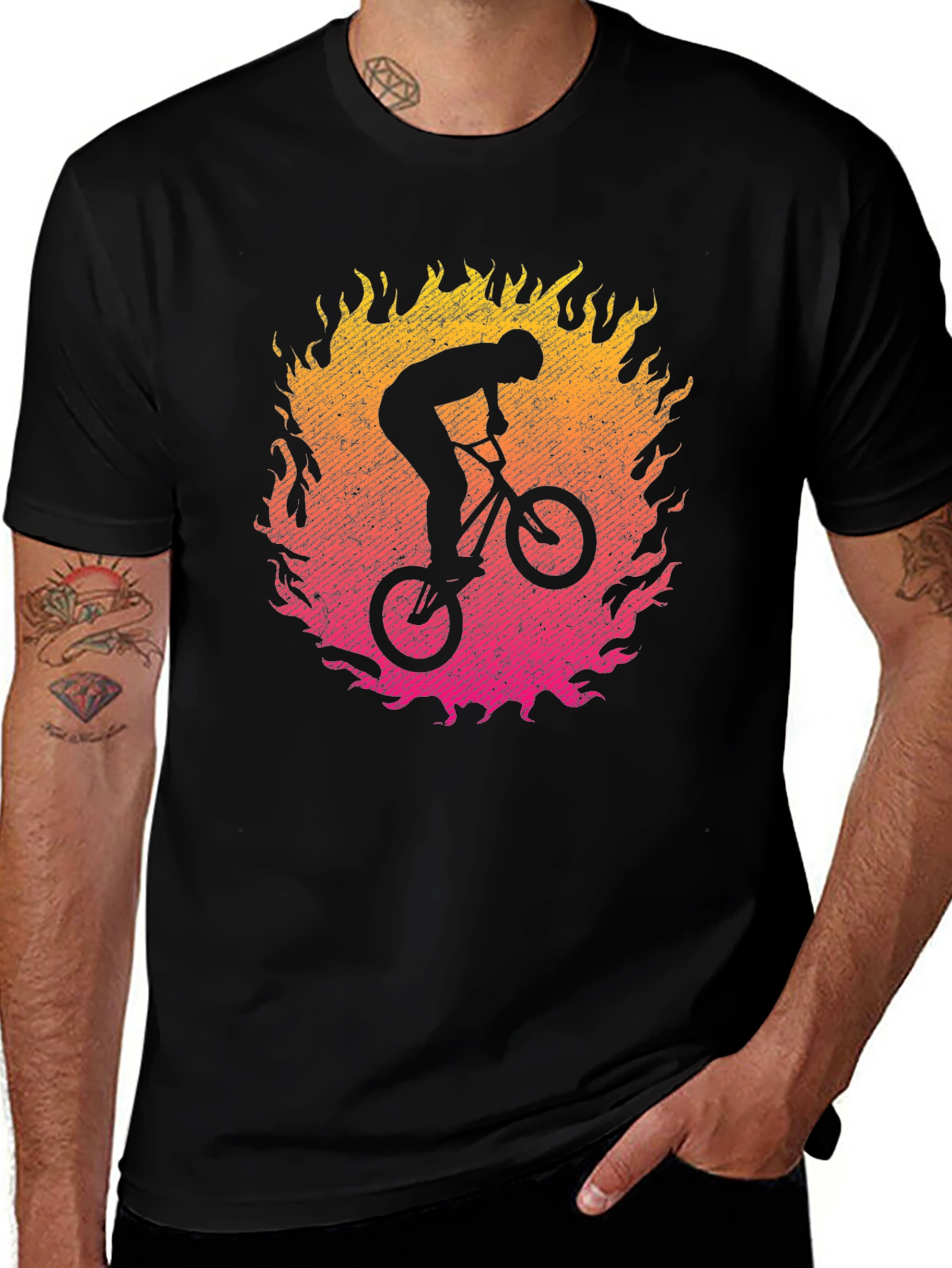 BMX Rider in Flames Graphic T-Shirt