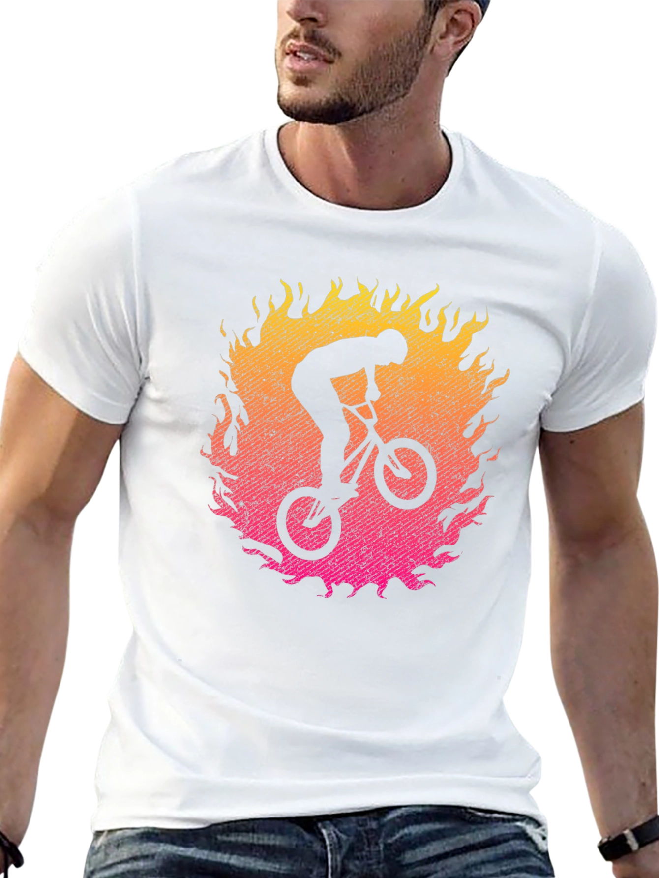BMX Rider in Flames Graphic T-Shirt