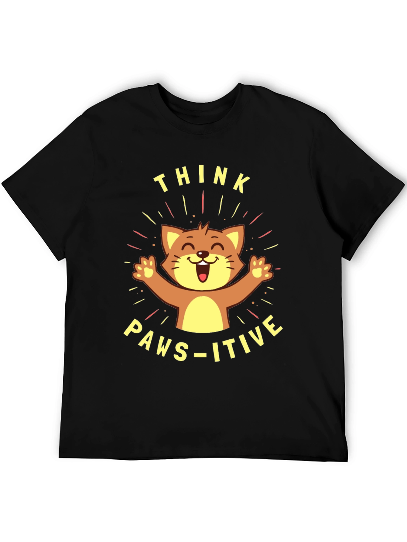 Think Paws-itive Cat Graphic Tee - Black Cotton T-Shirt