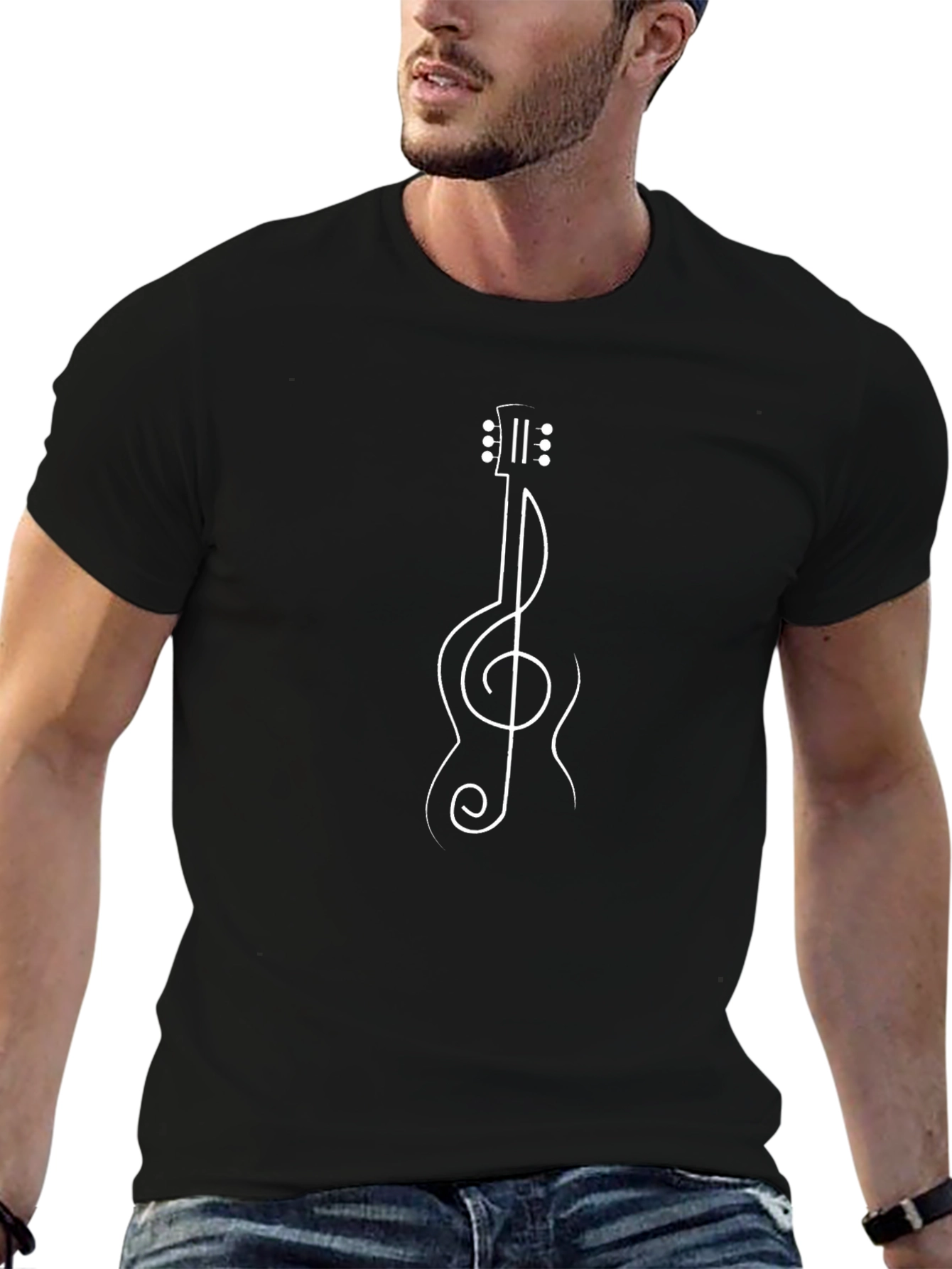 Guitar Clef Music Shirt - Black Crewneck Tee