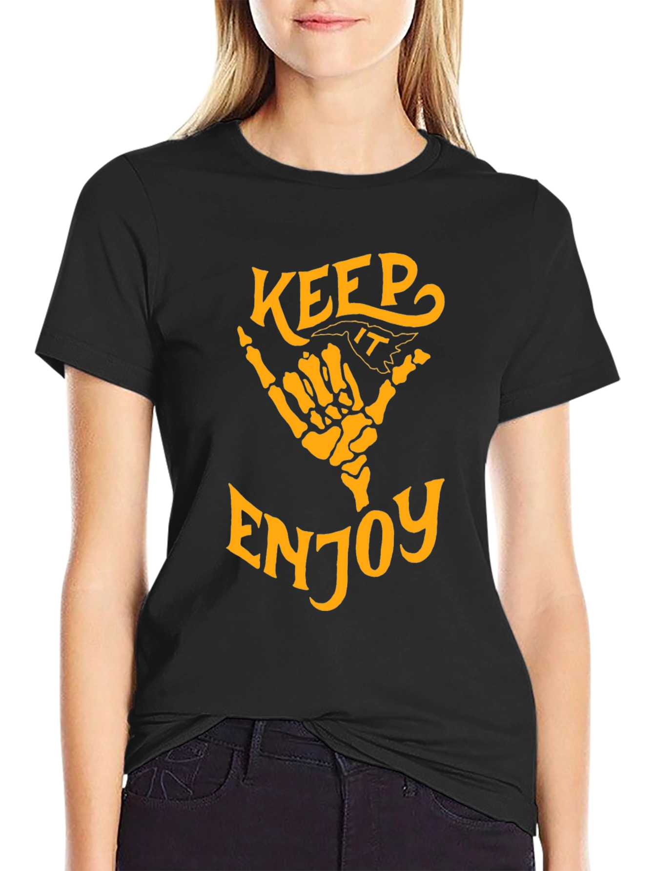 Keep It Enjoy Skeleton Hand Graphic T-Shirt