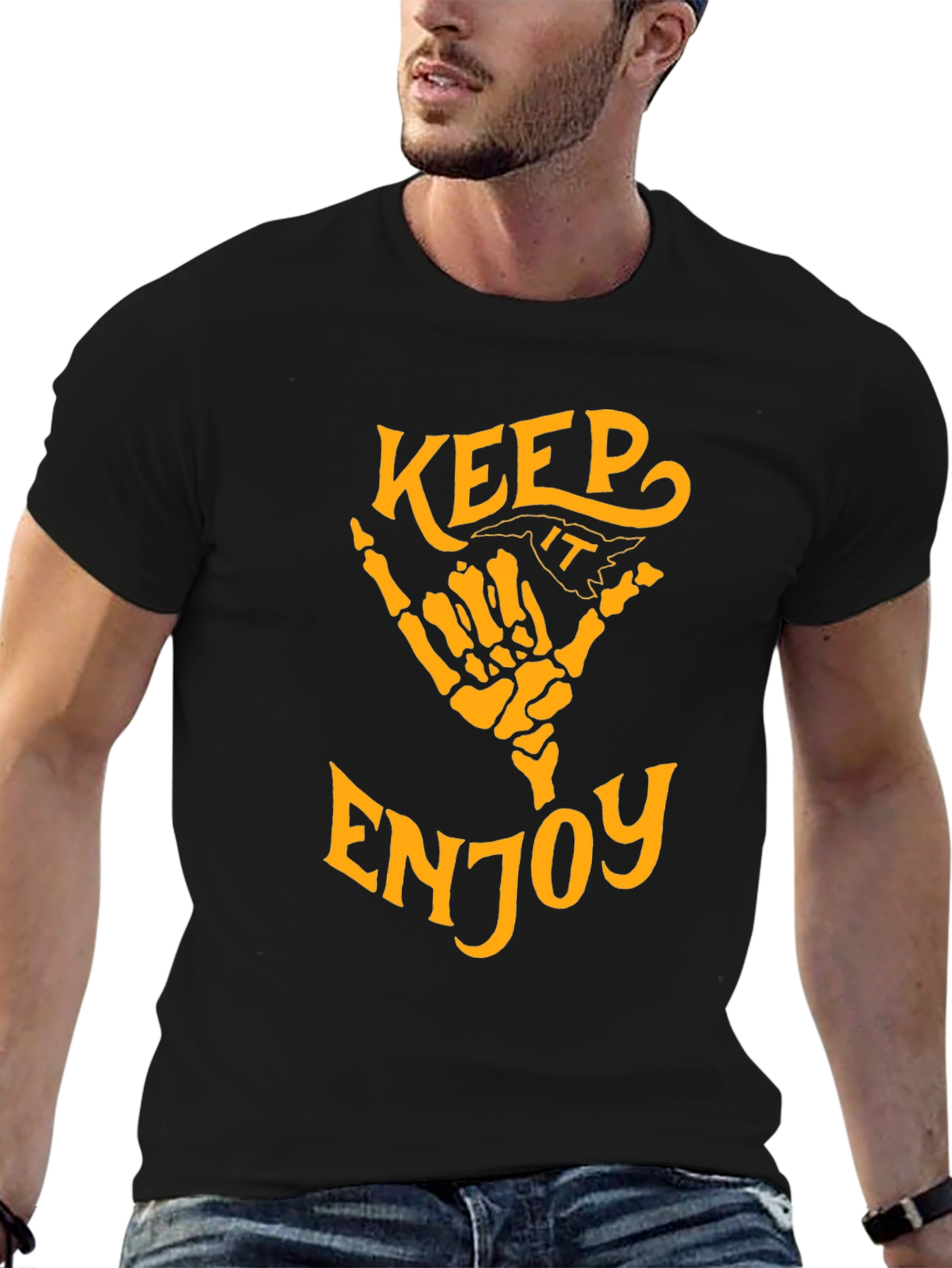 Keep It Enjoy Skeleton Hand Graphic T-Shirt