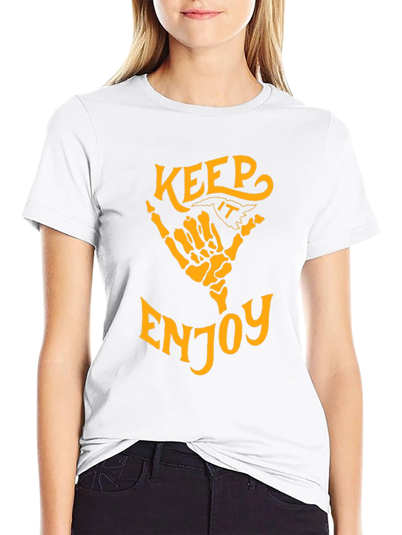 Keep It Enjoy Skeleton Hand Graphic T-Shirt