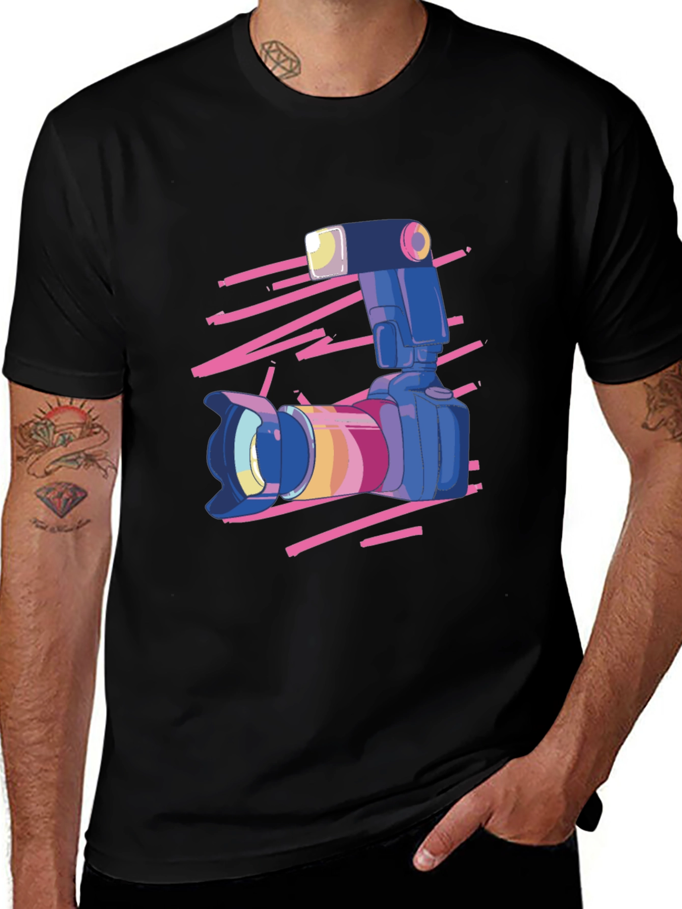 Retro Camera Graphic Tee - Classic Black Cotton T-Shirt