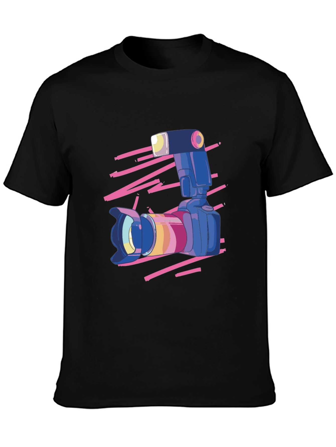 Retro Camera Graphic Tee - Classic Black Cotton T-Shirt