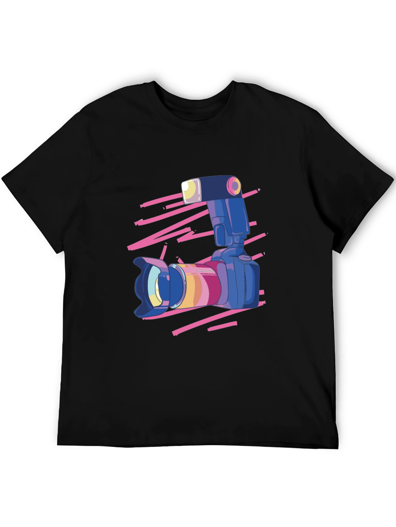 Retro Camera Graphic Tee - Classic Black Cotton T-Shirt