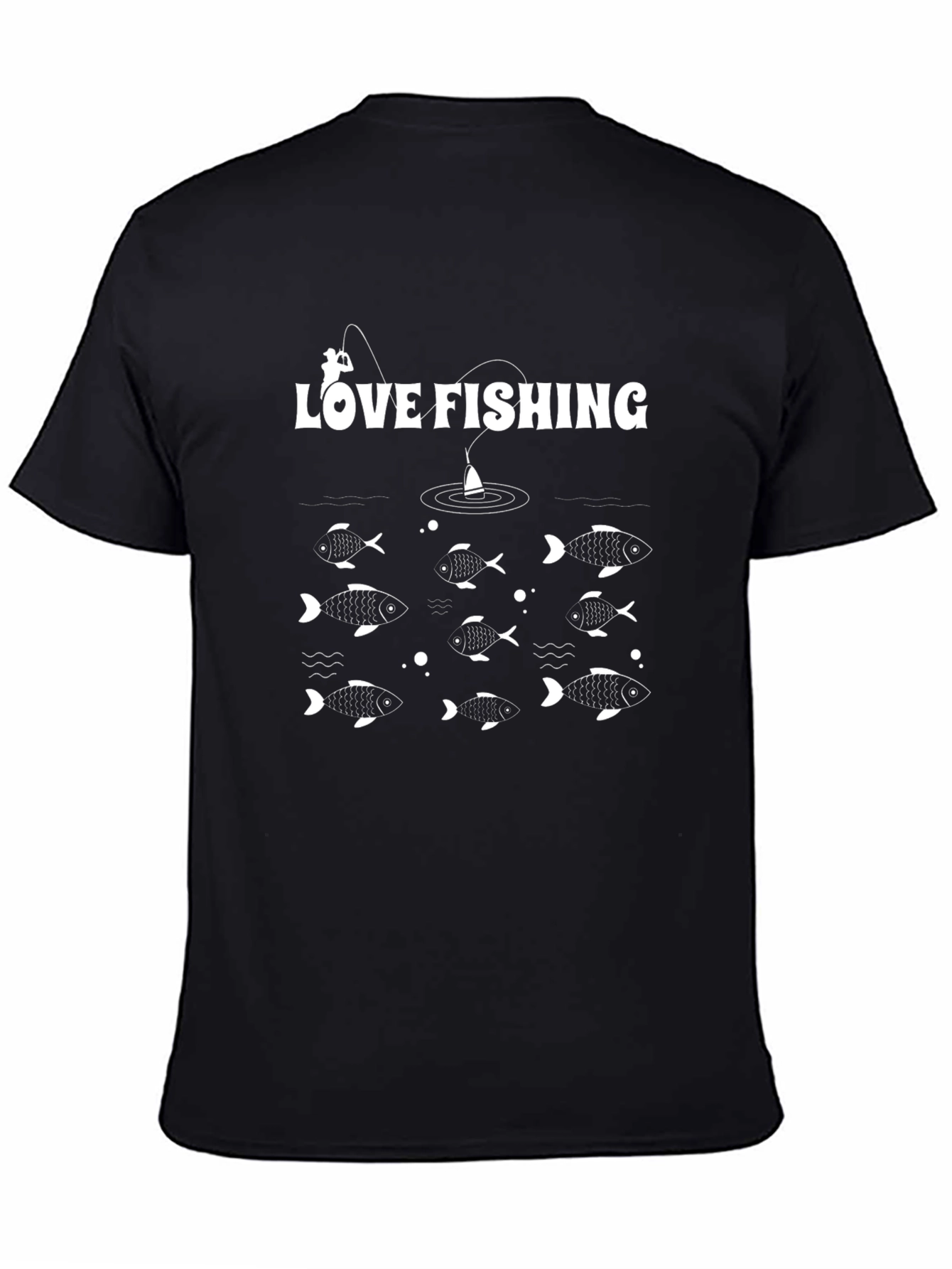 Love Fishing T-Shirt - Black Graphic Print