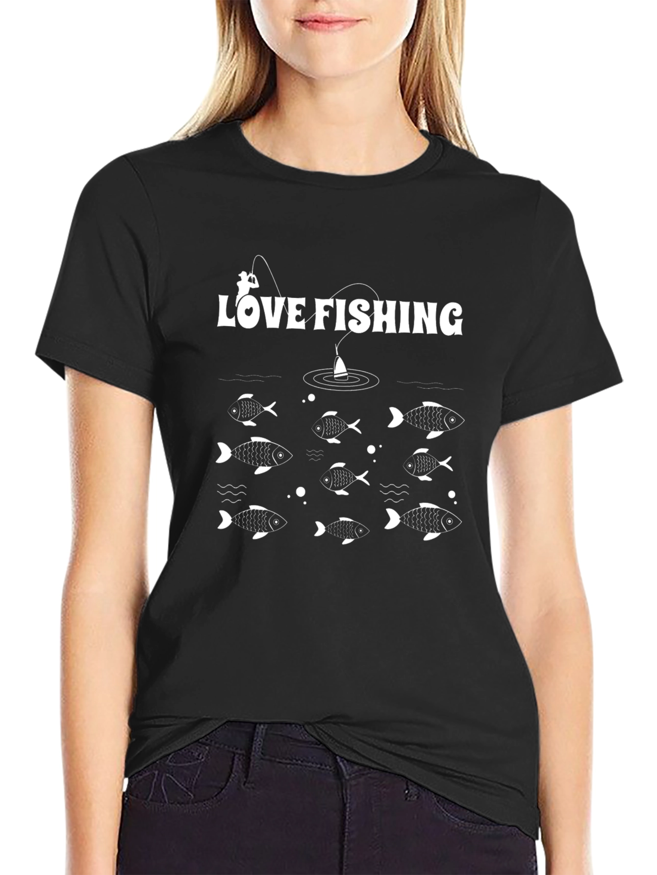 Love Fishing T-Shirt - Black Graphic Print