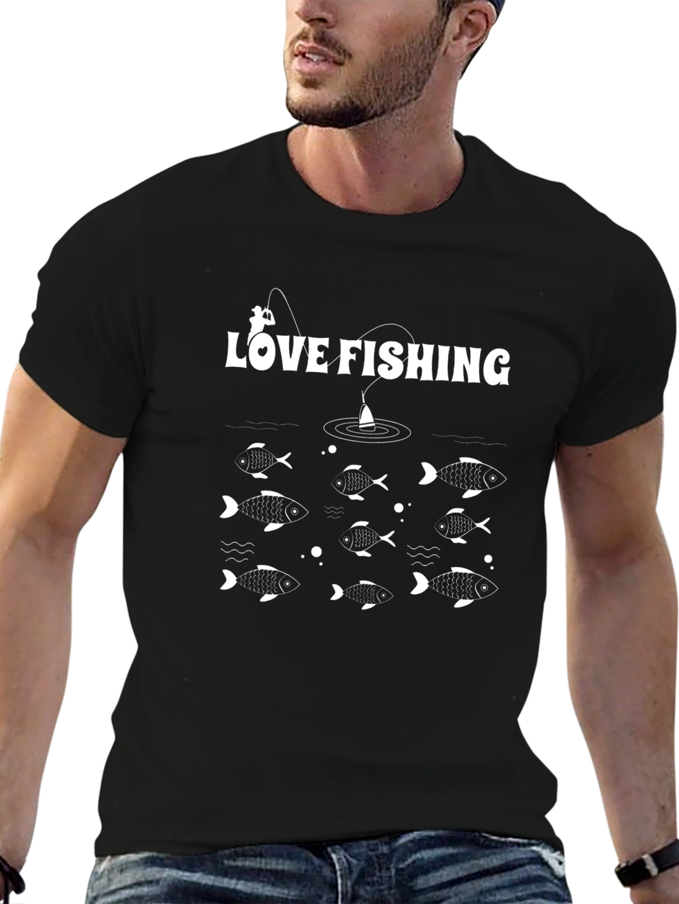 Love Fishing T-Shirt - Black Graphic Print