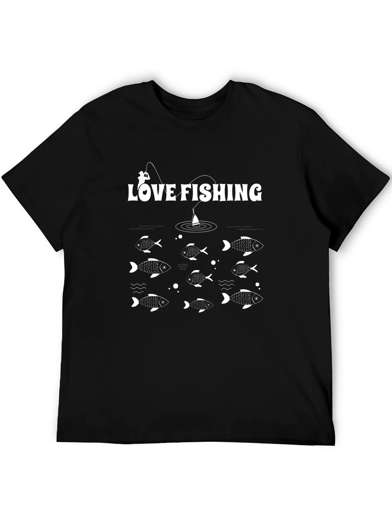 Love Fishing T-Shirt - Black Graphic Print