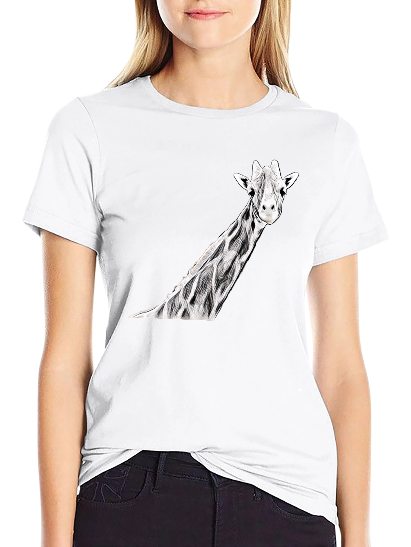 Giraffe Print Black T-Shirt | Unique Animal Tee