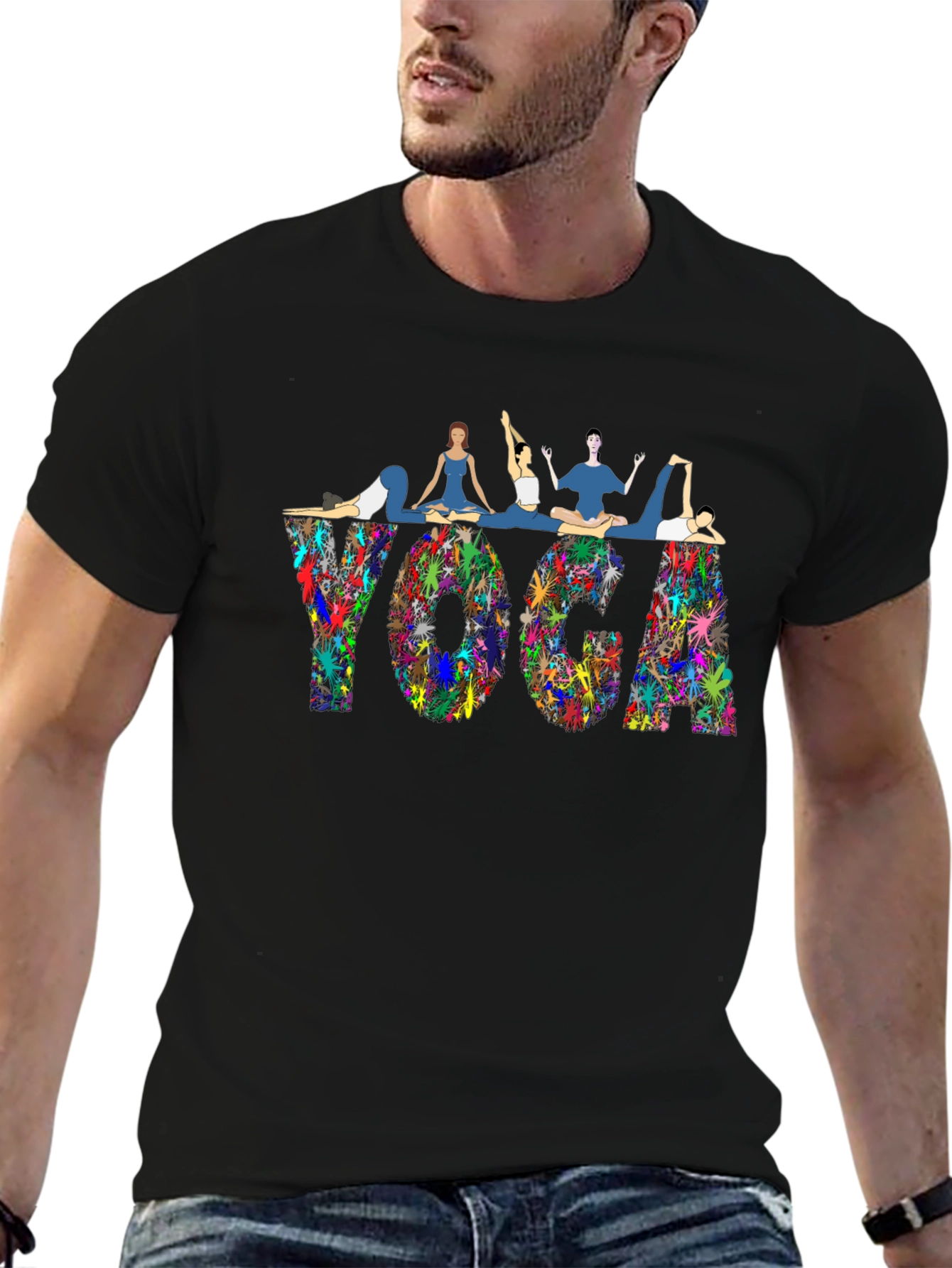 Yoga Pose Graphic T-Shirt - Black Cotton Blend