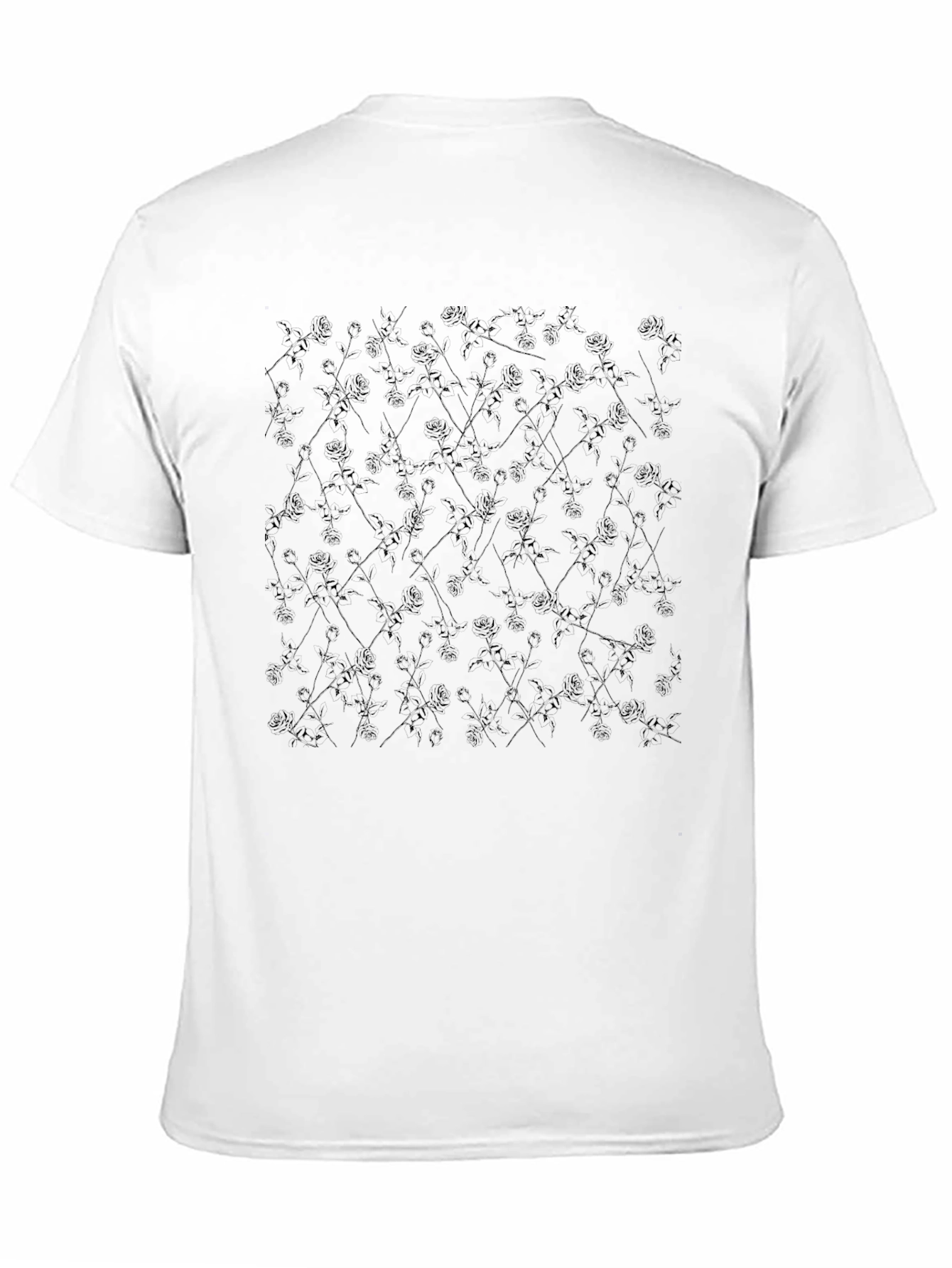 Mens Black Rose Pattern Crew Neck T-Shirt