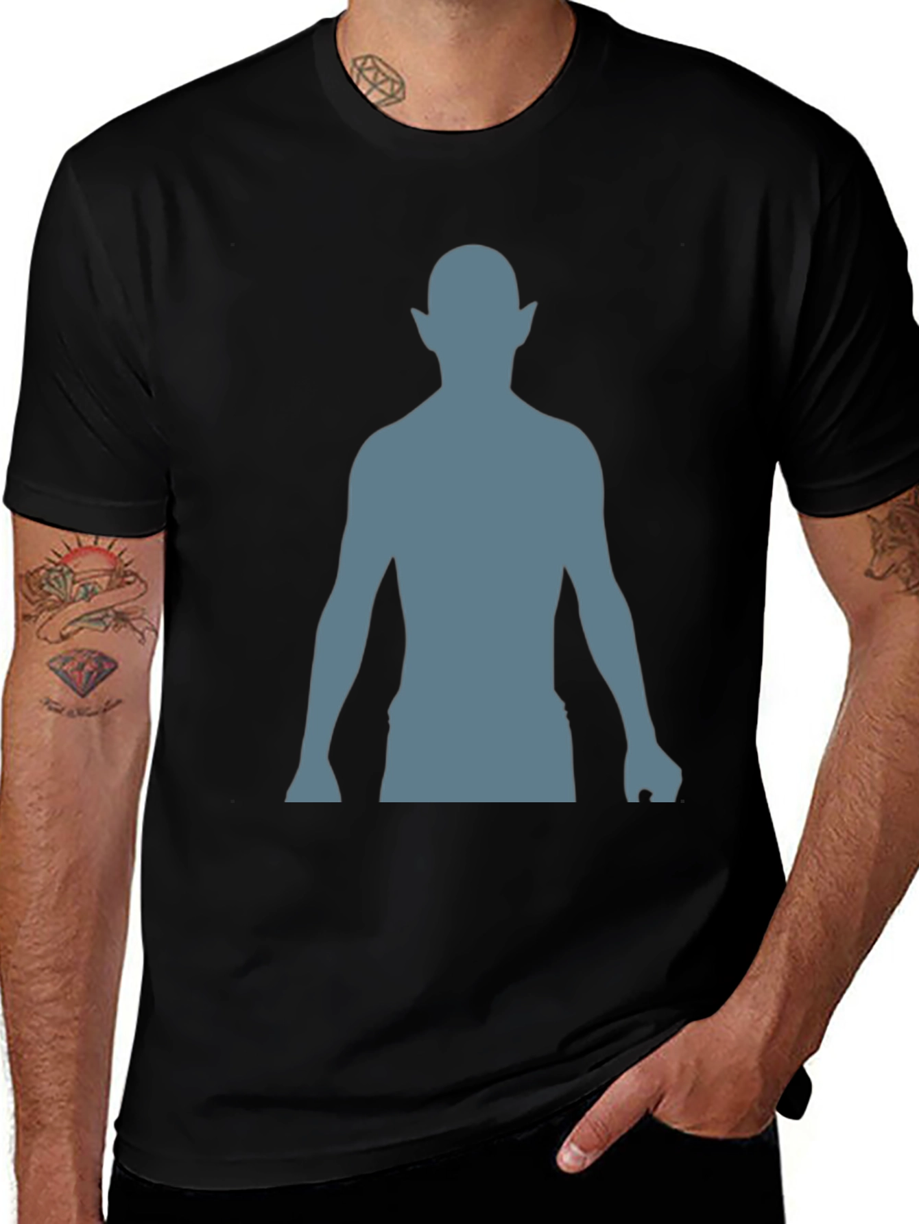 Silhouette Elf Graphic Tee - Black Cotton Blend Shirt