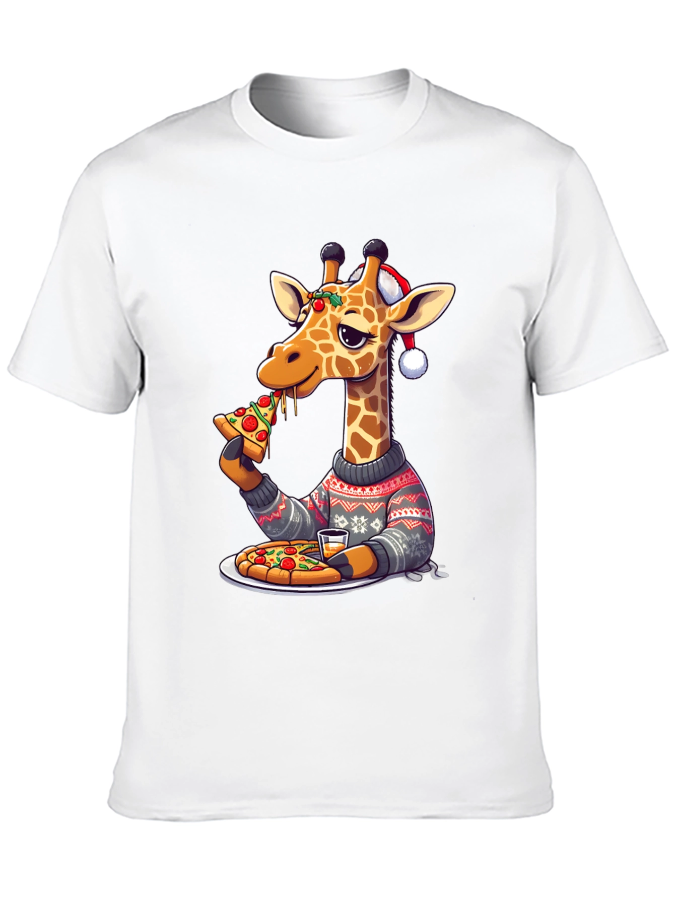 Giraffe Pizza Christmas T-Shirt