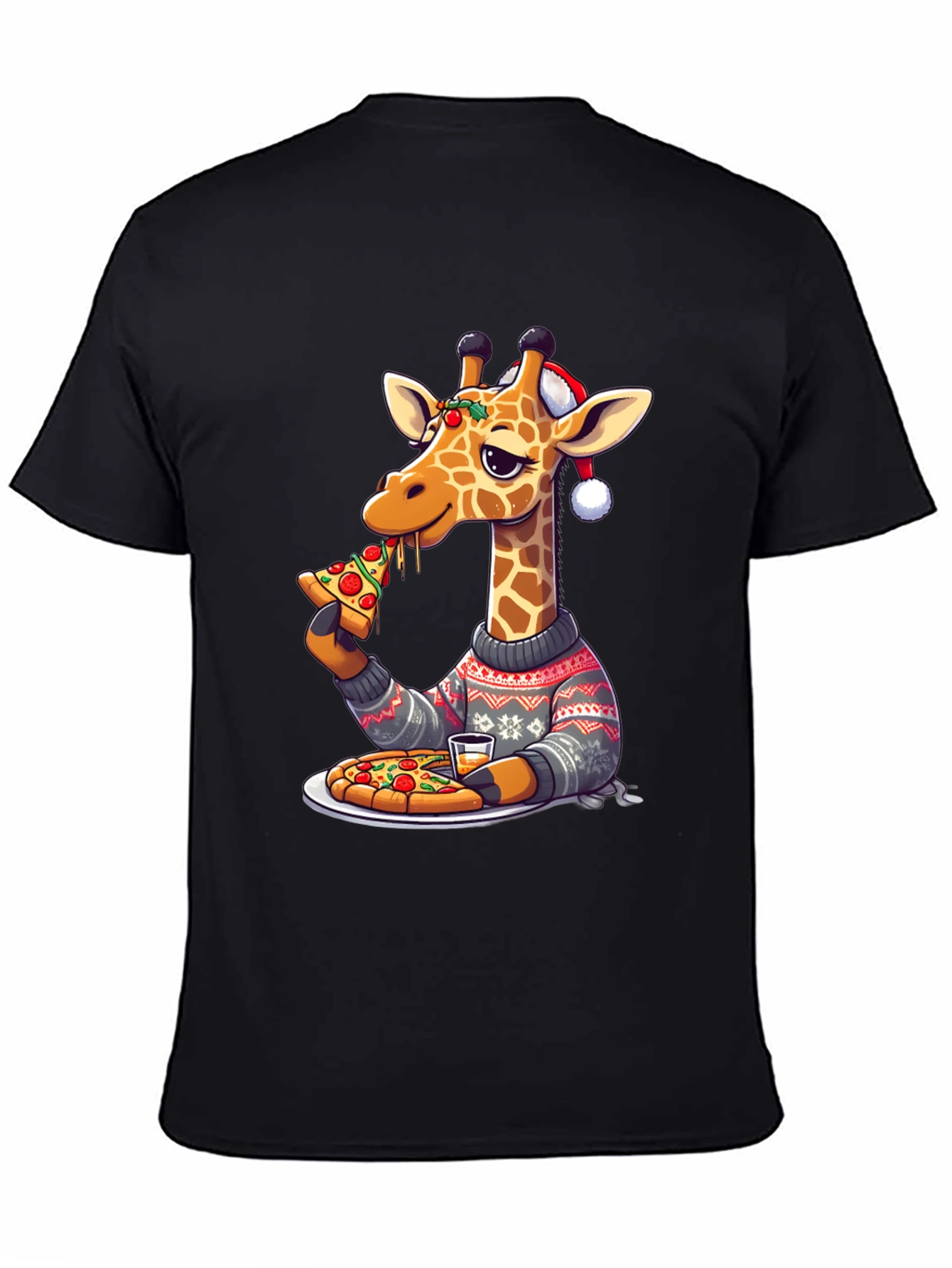 Giraffe Pizza Christmas T-Shirt