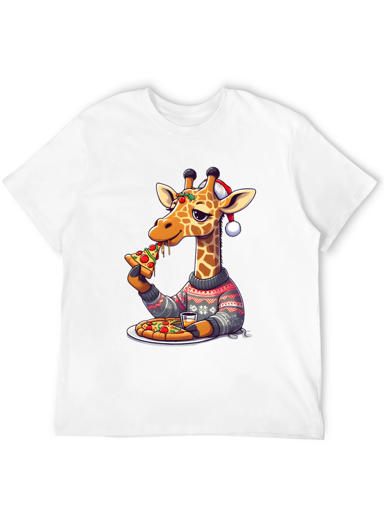Giraffe Pizza Christmas T-Shirt