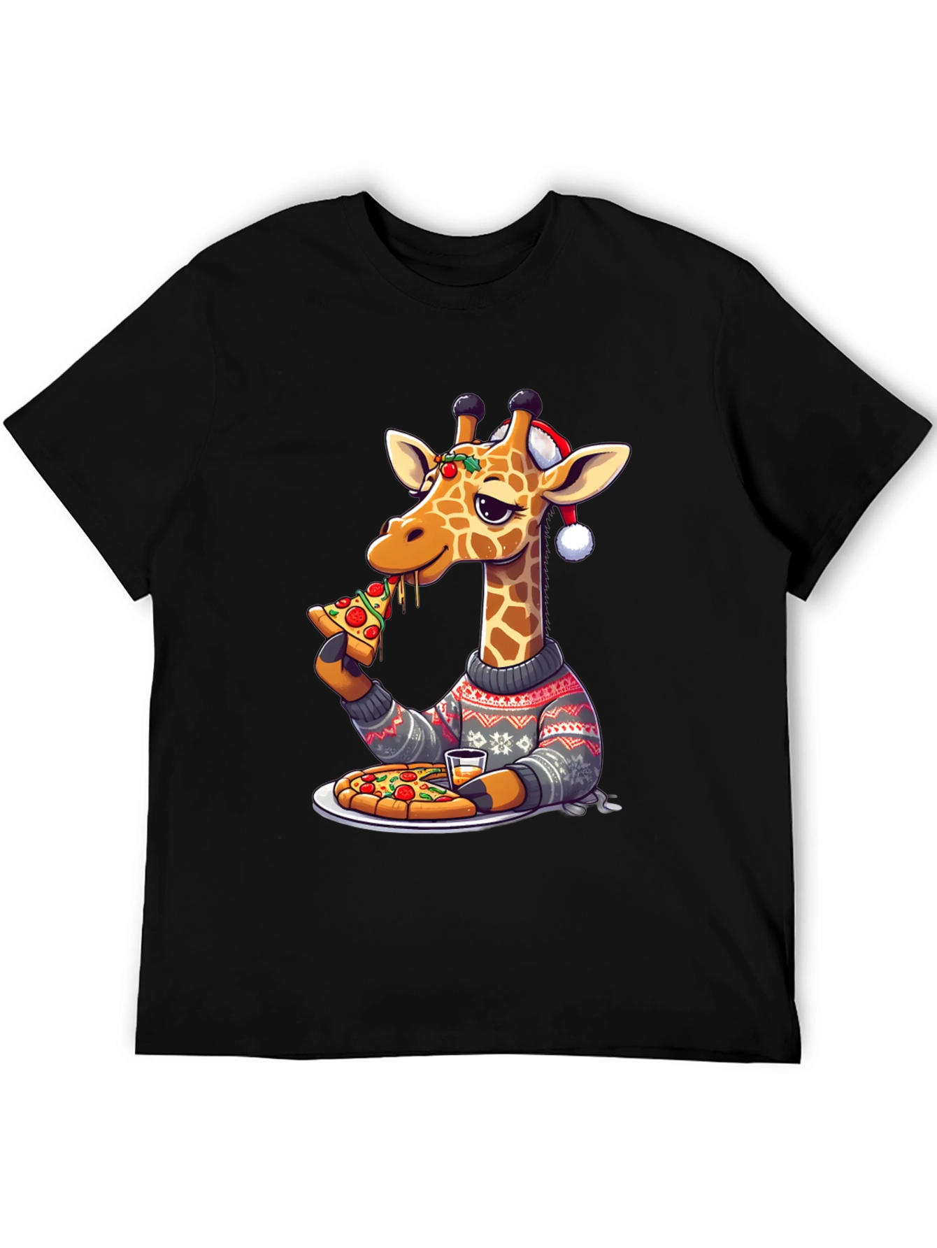 Giraffe Pizza Christmas T-Shirt