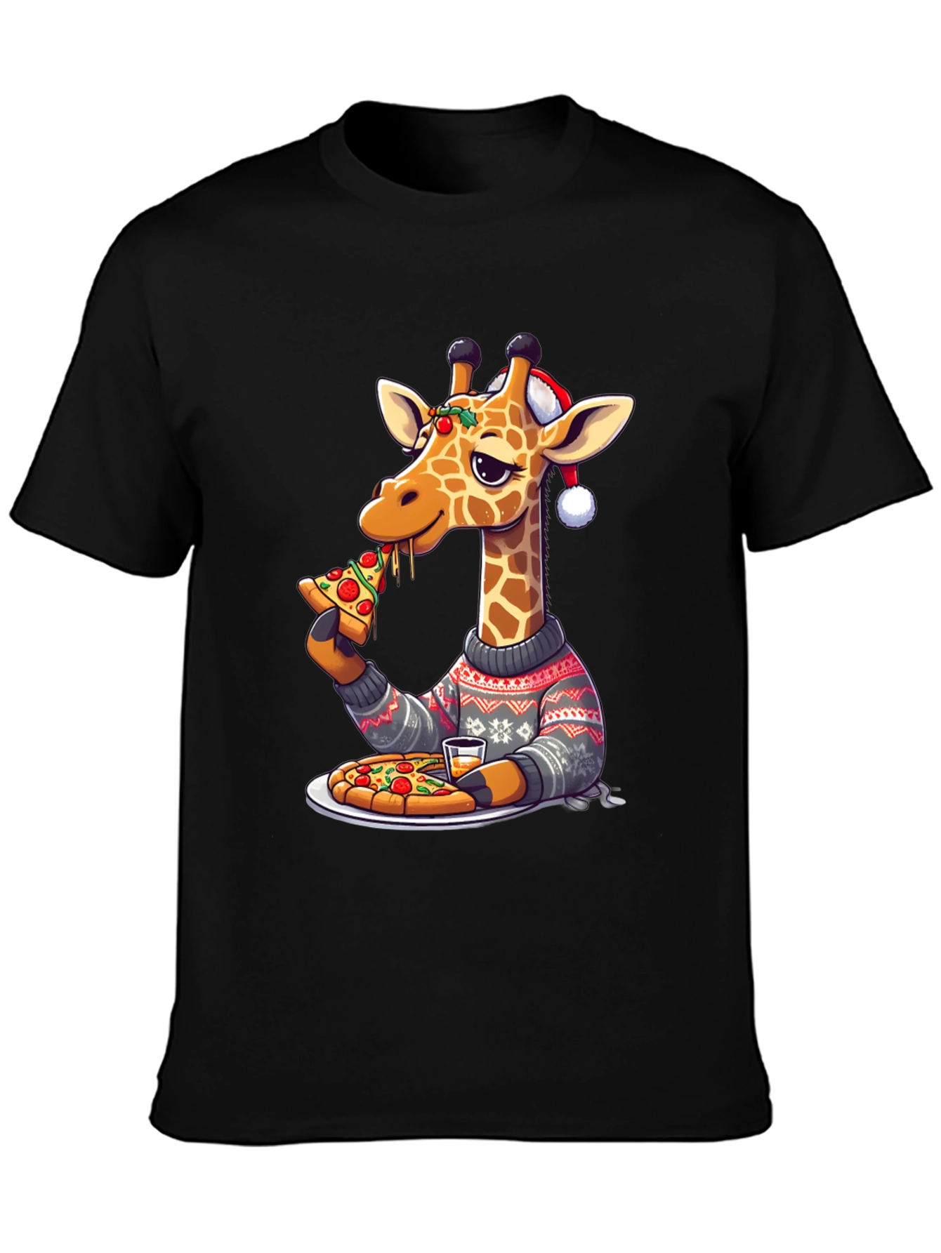 Giraffe Pizza Christmas T-Shirt