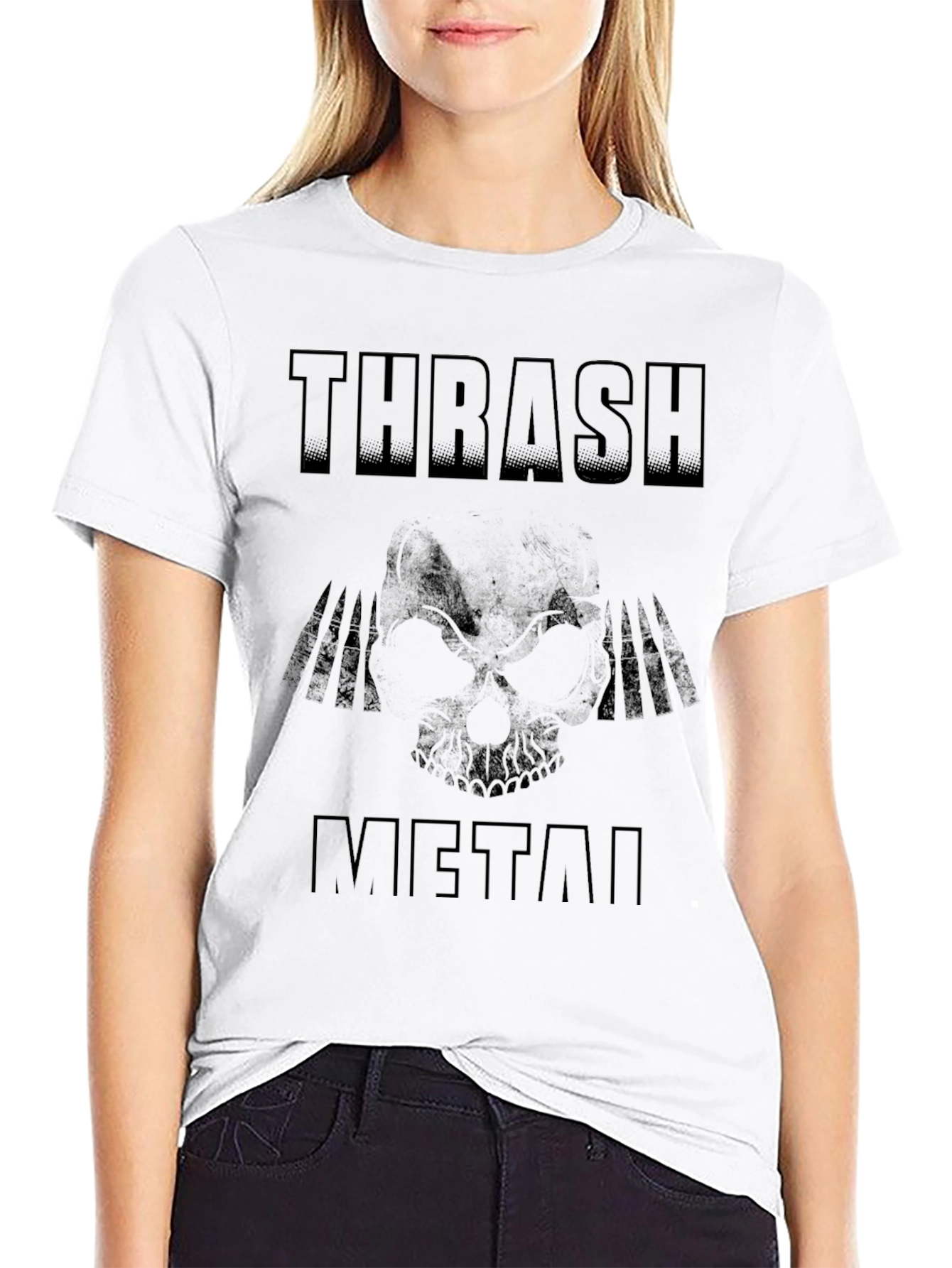 Thrash Metal Skull Graphic T-Shirt