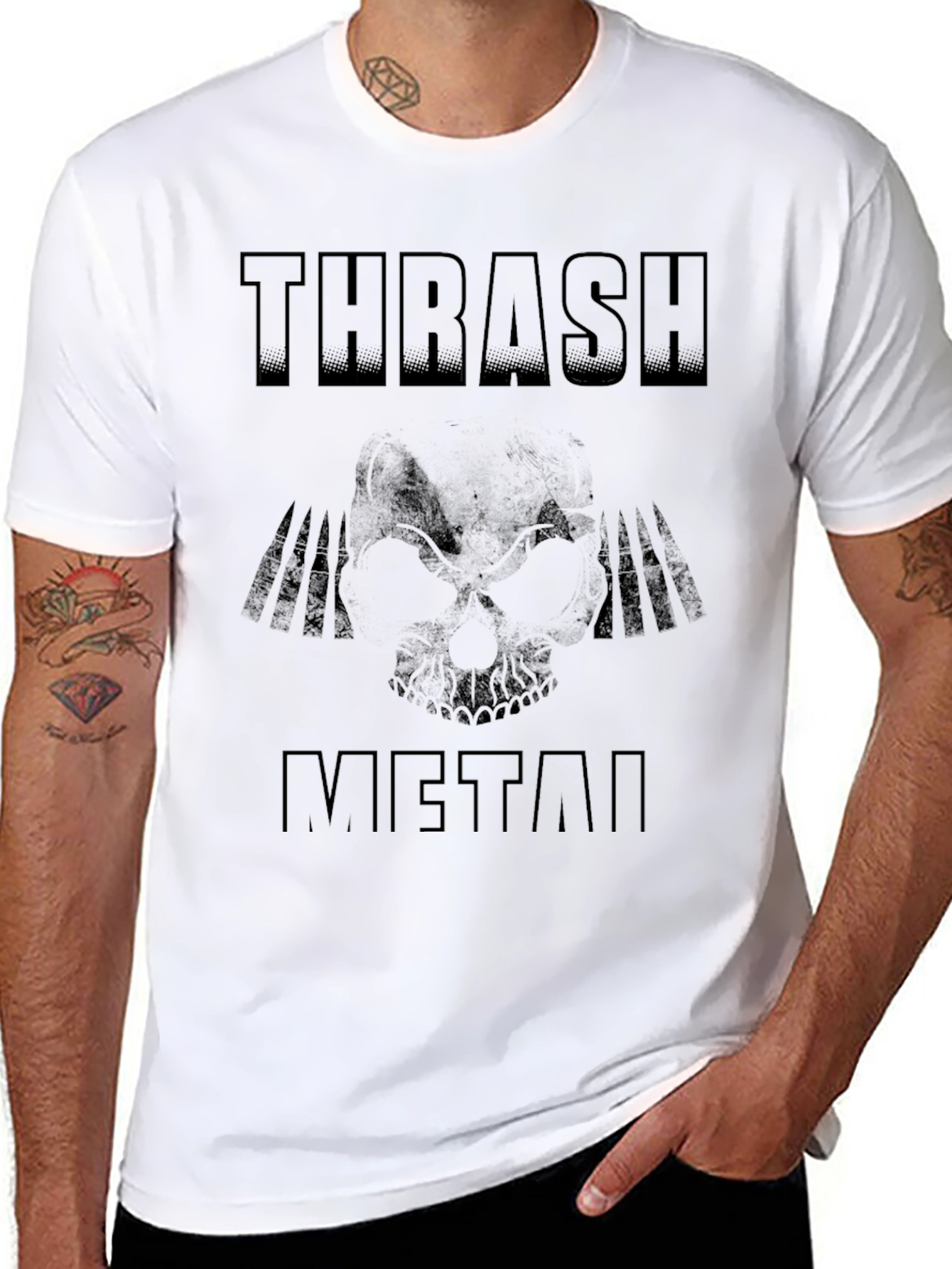 Thrash Metal Skull Graphic T-Shirt