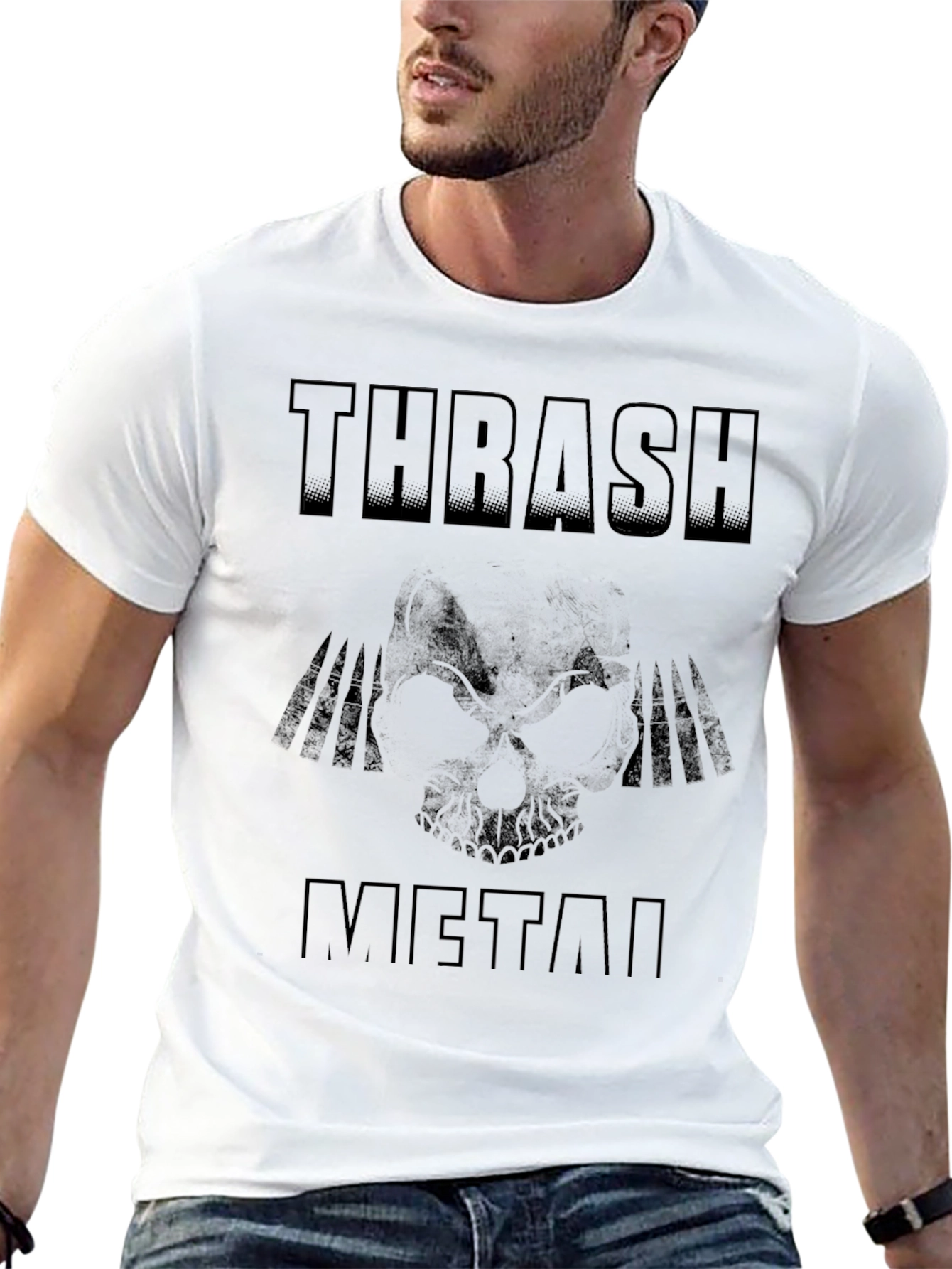 Thrash Metal Skull Graphic T-Shirt