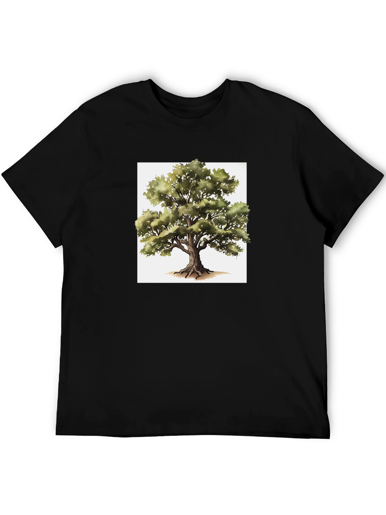 Nature Tree Graphic Tee - Black Cotton T-Shirt