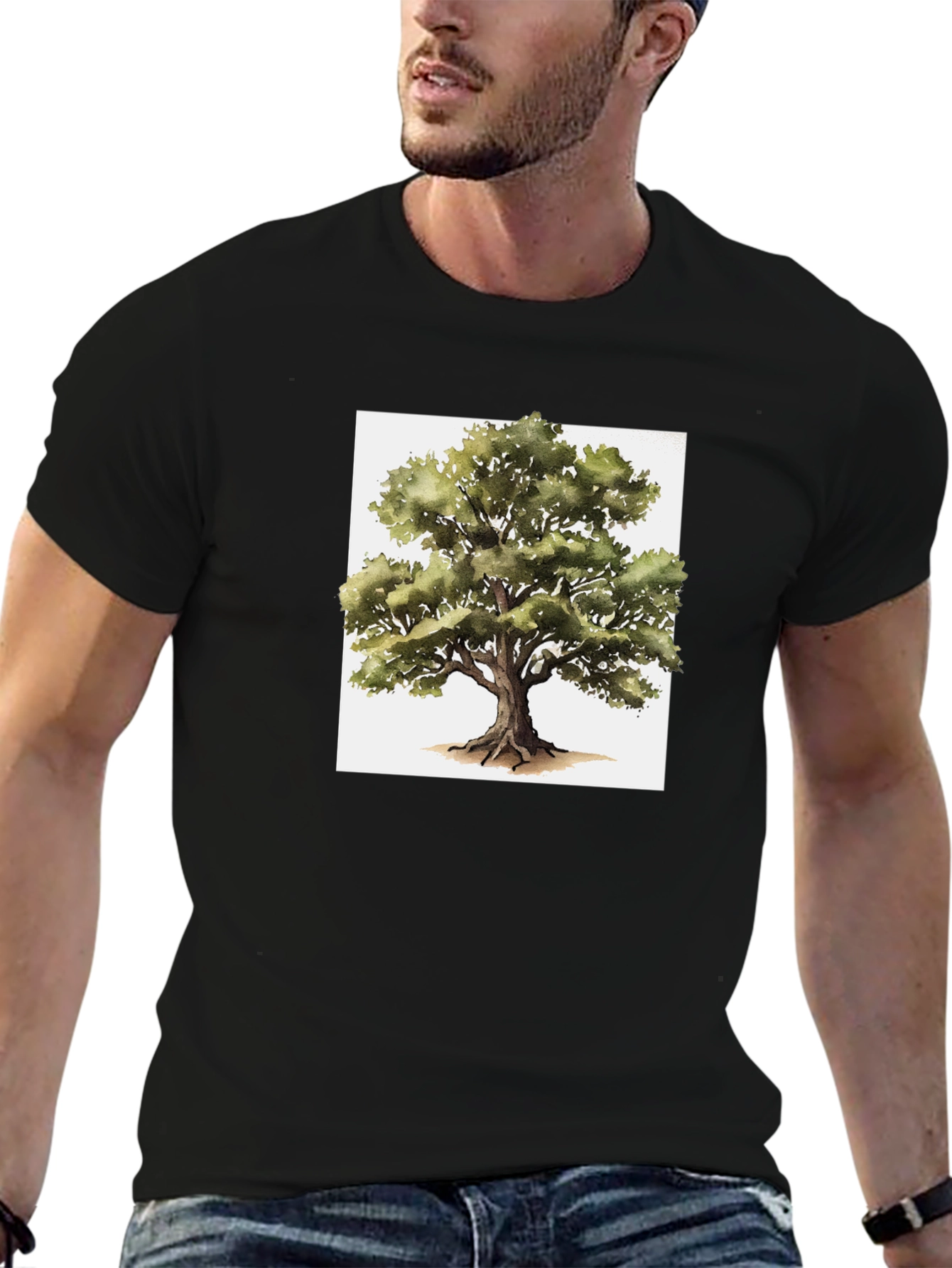 Nature Tree Graphic Tee - Black Cotton T-Shirt
