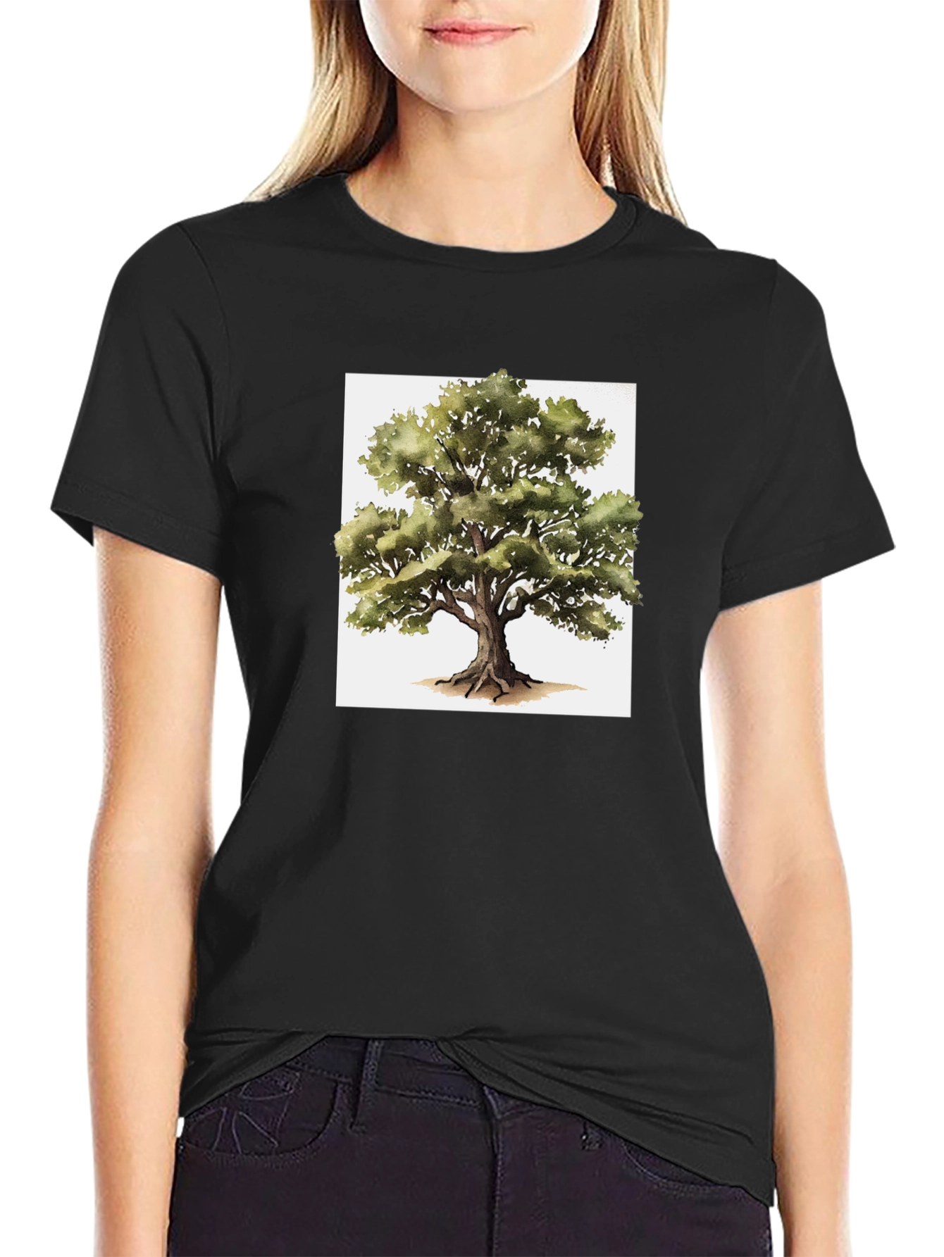 Nature Tree Graphic Tee - Black Cotton T-Shirt