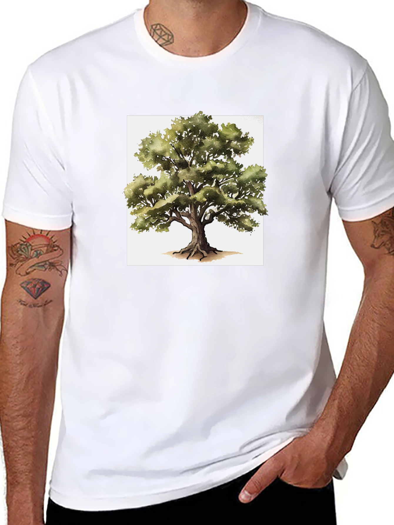 Nature Tree Graphic Tee - Black Cotton T-Shirt