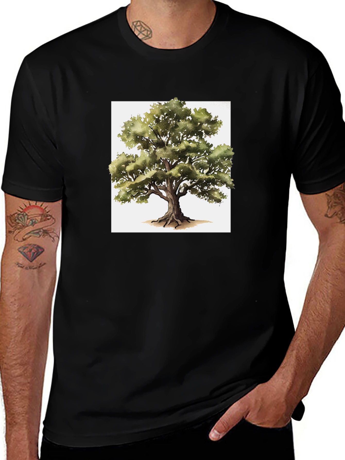 Nature Tree Graphic Tee - Black Cotton T-Shirt