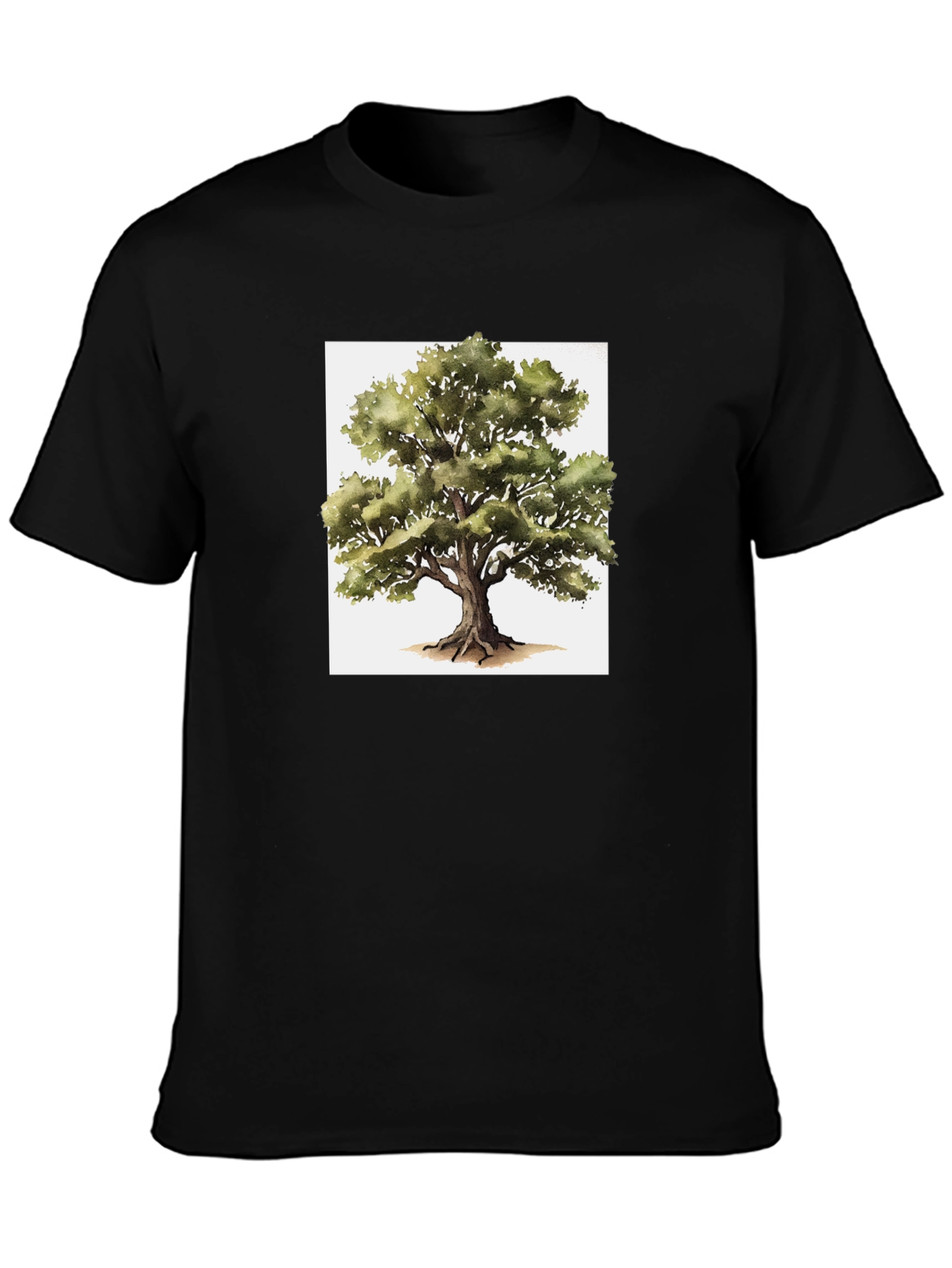 Nature Tree Graphic Tee - Black Cotton T-Shirt