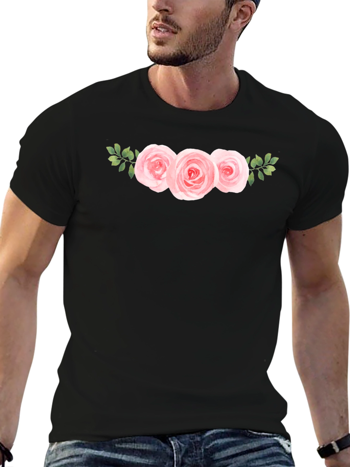 Floral Roses Graphic Black T-Shirt
