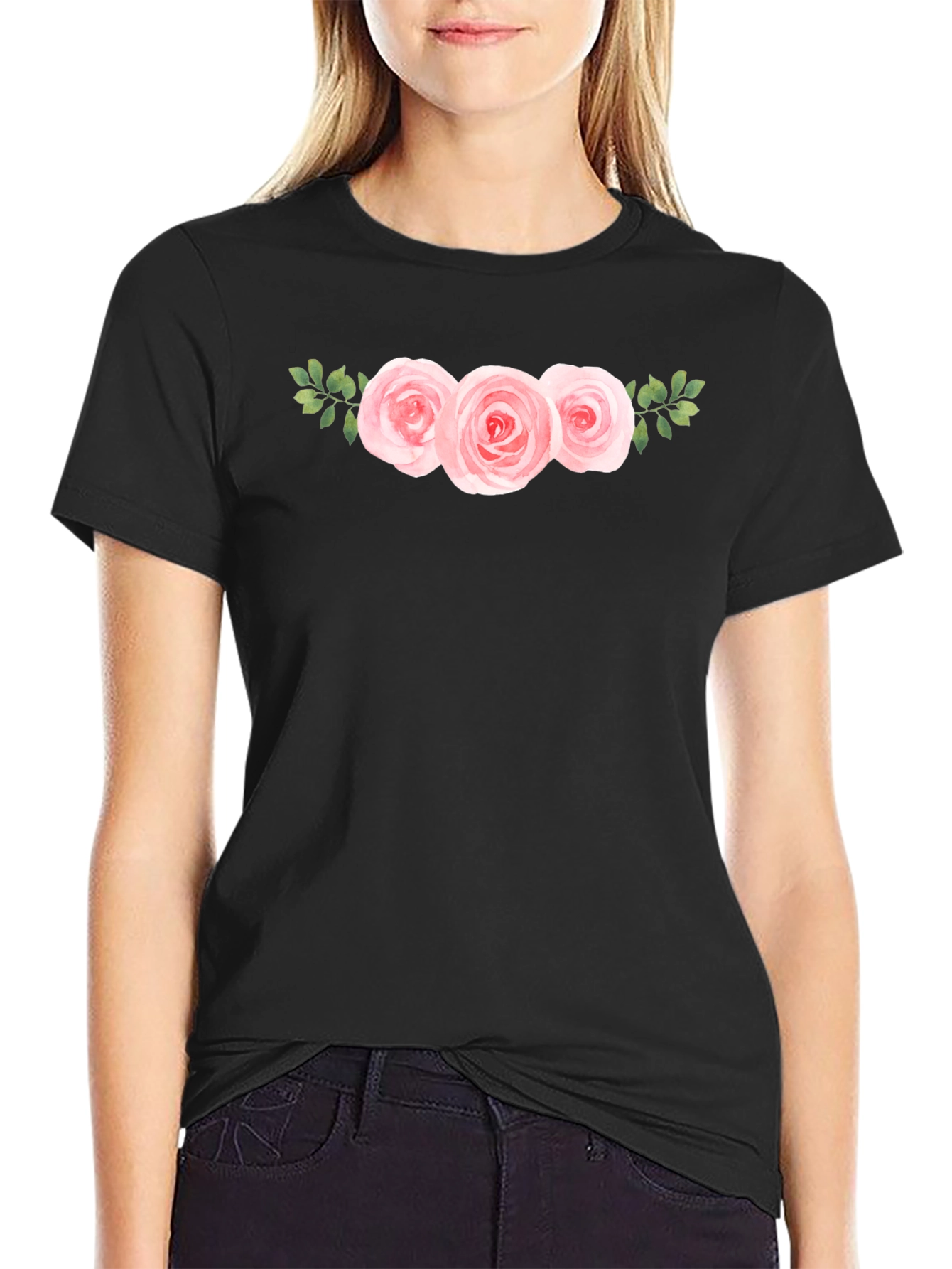 Floral Roses Graphic Black T-Shirt