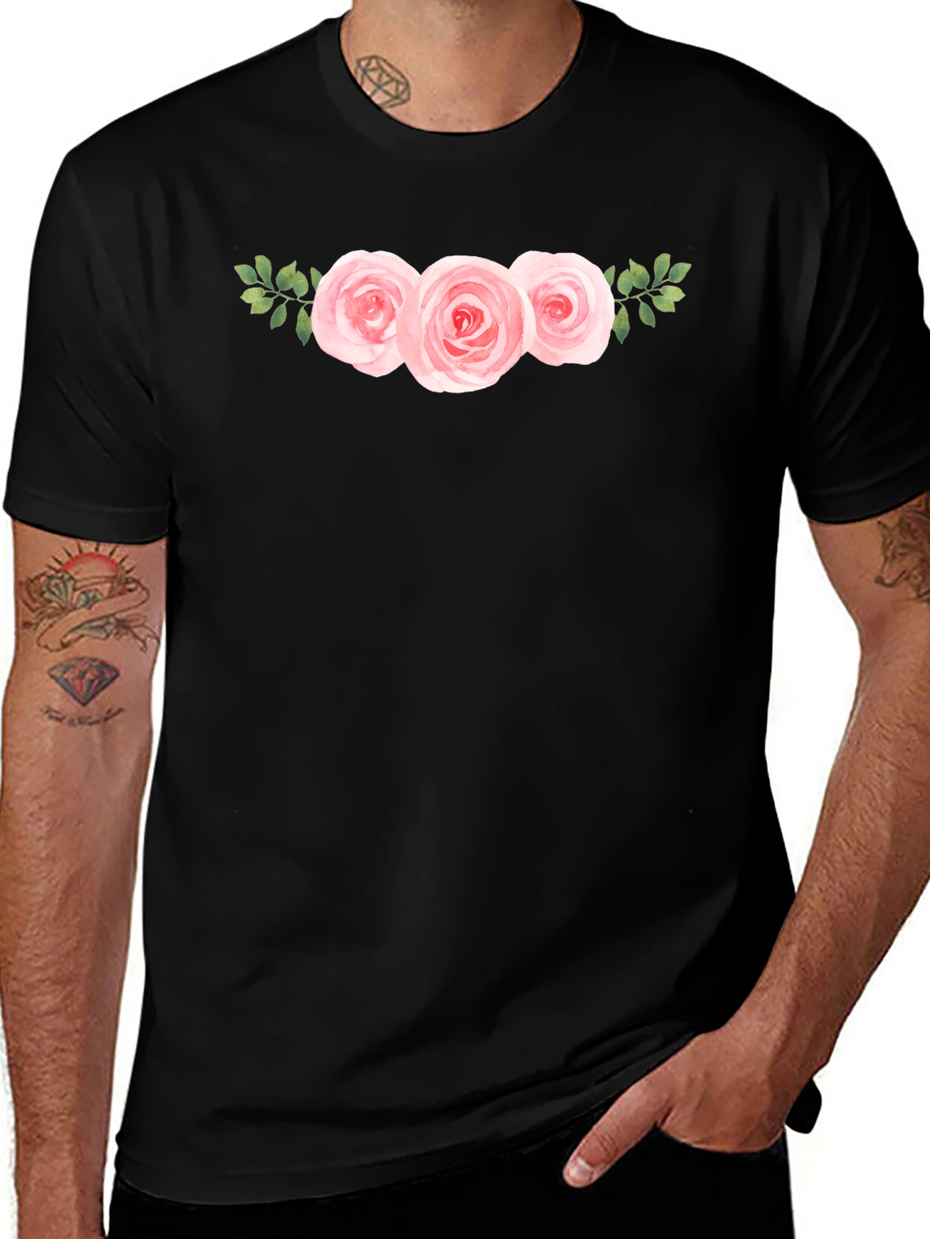Floral Roses Graphic Black T-Shirt