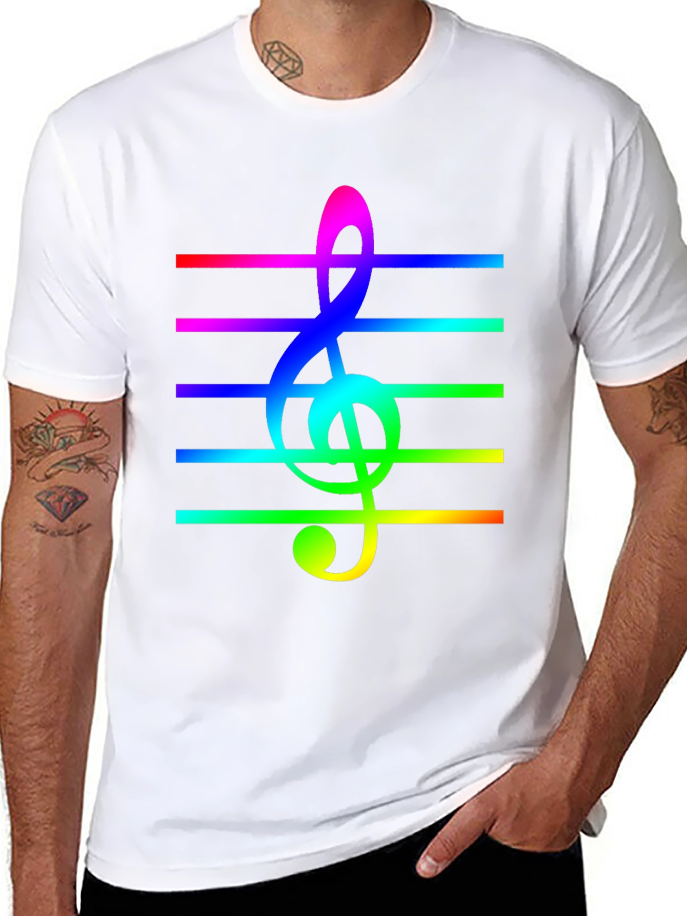 Rainbow Treble Clef Music T-Shirt - Black Cotton Tee