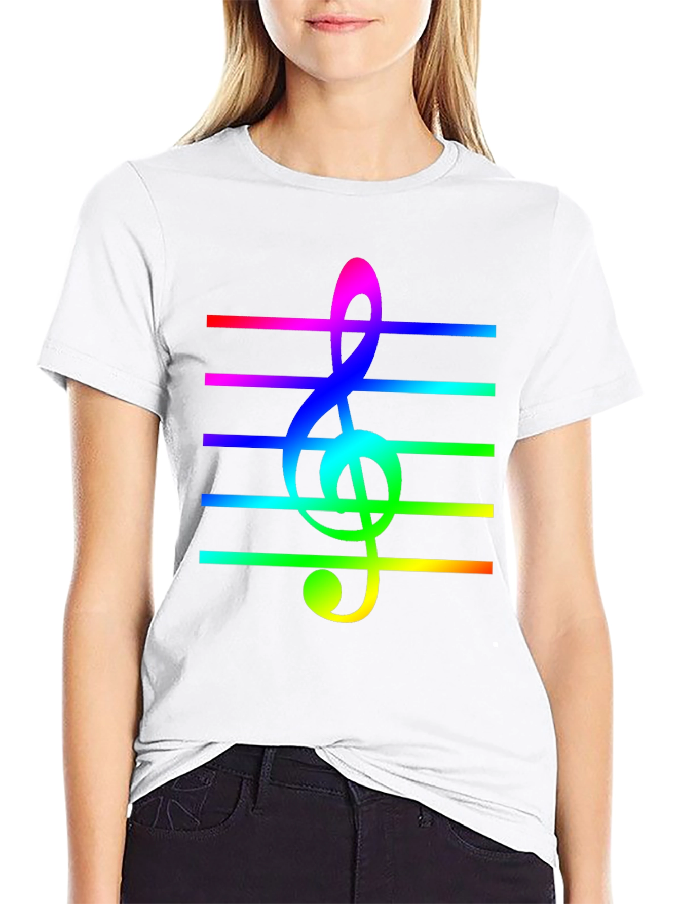 Rainbow Treble Clef Music T-Shirt - Black Cotton Tee