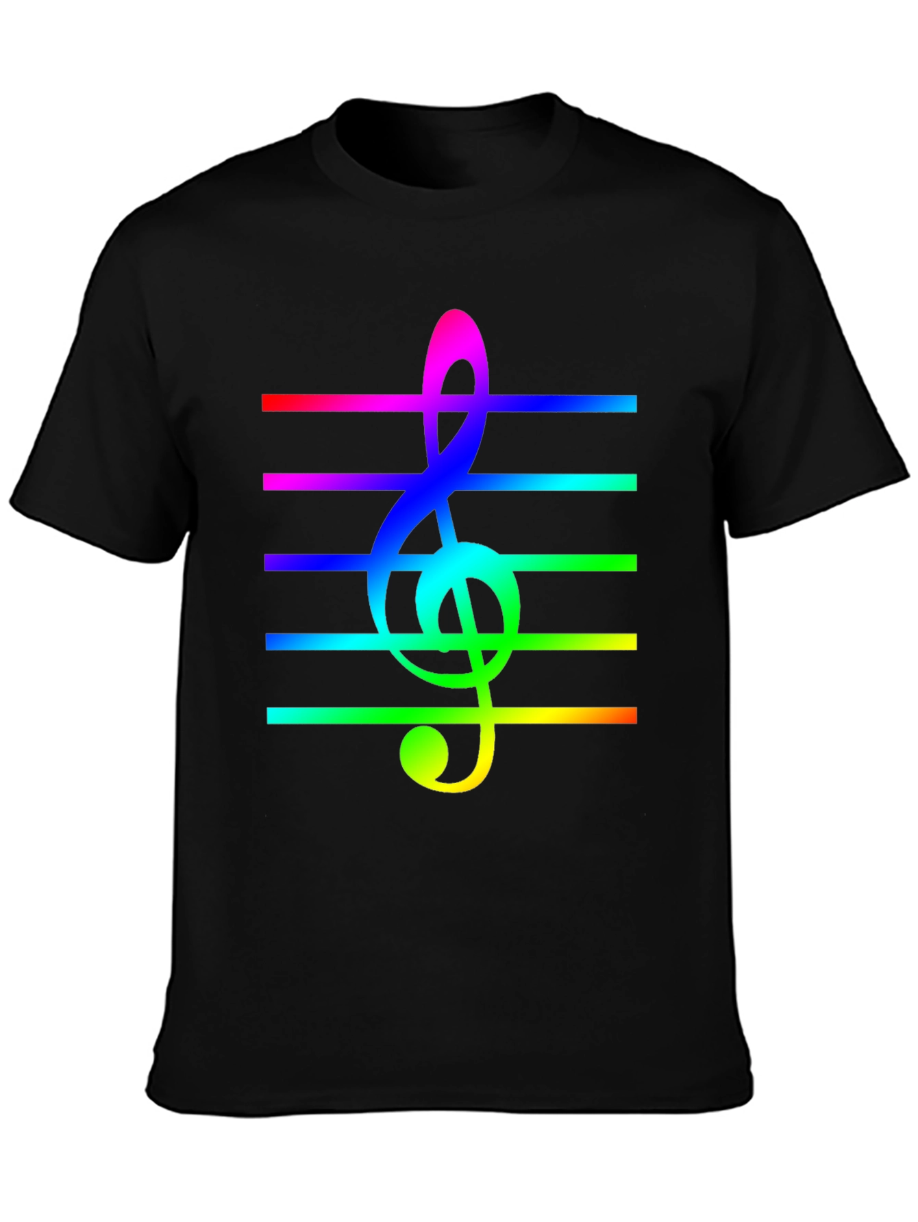 Rainbow Treble Clef Music T-Shirt - Black Cotton Tee