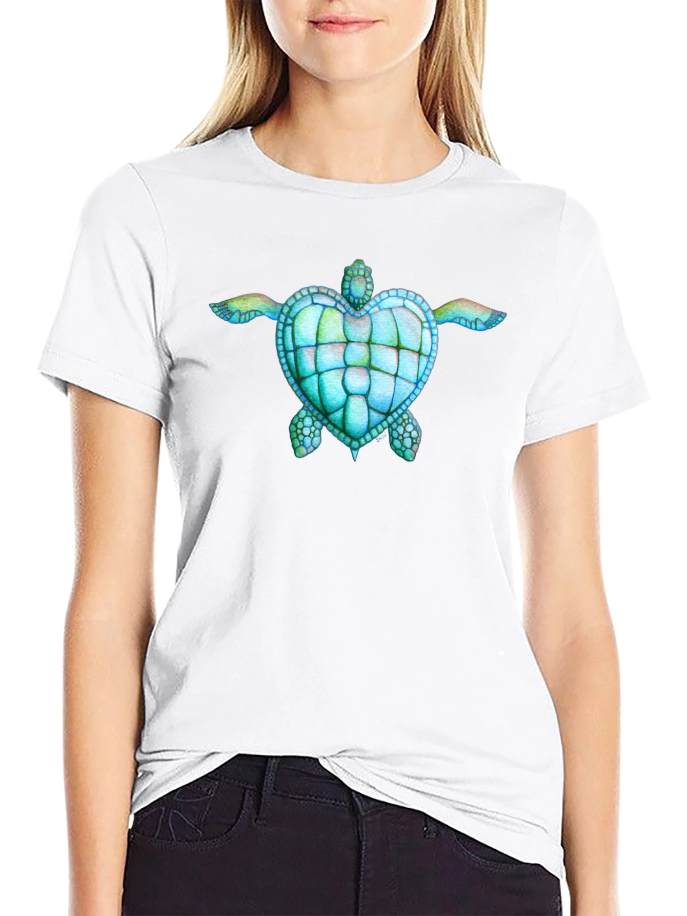 Heart Turtle Graphic Black T-Shirt